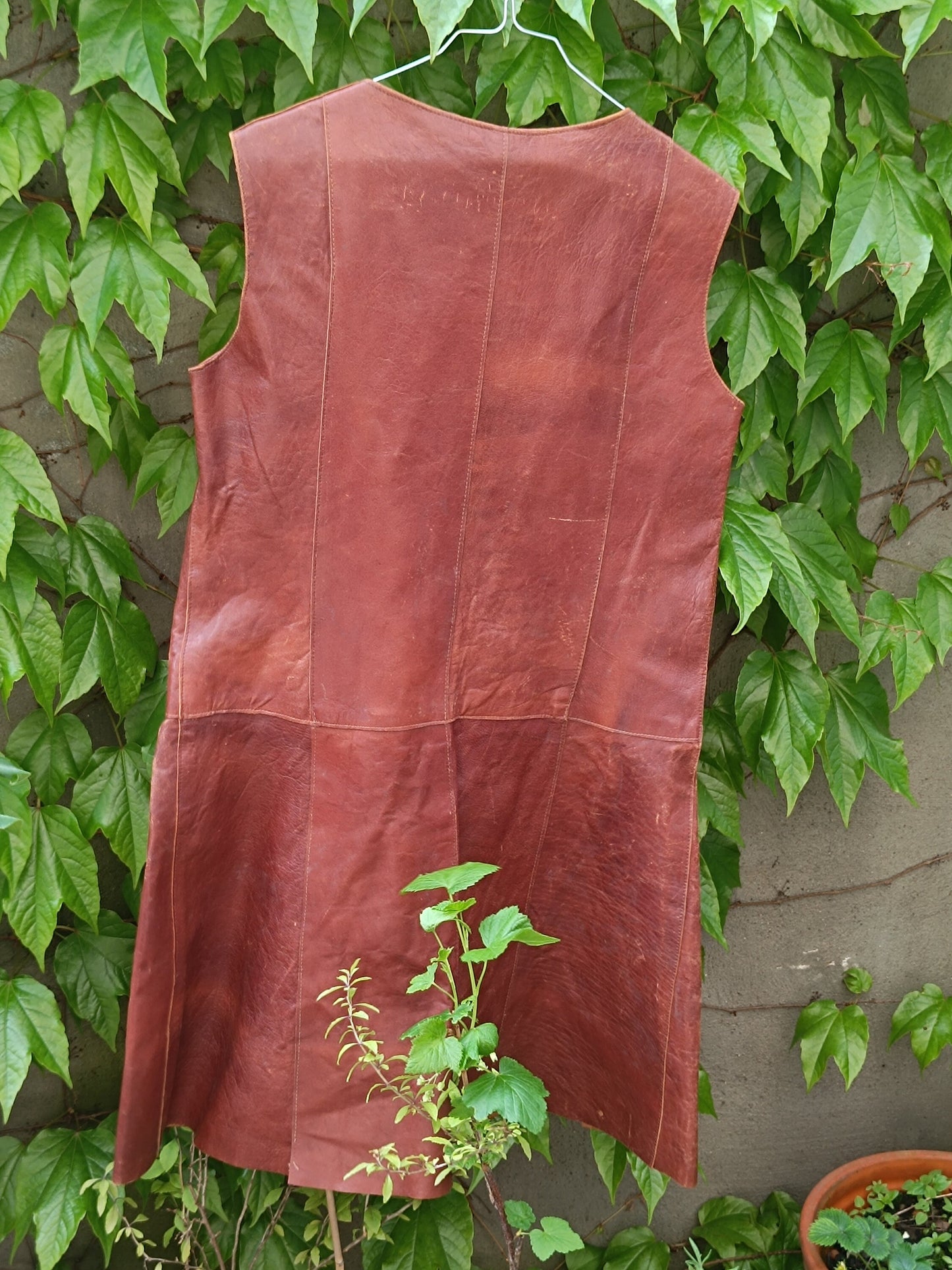 70s Brown Leather Dress| Vintage Sleeveless Chic Dress| Minimalist Women's Chic Midi Dress