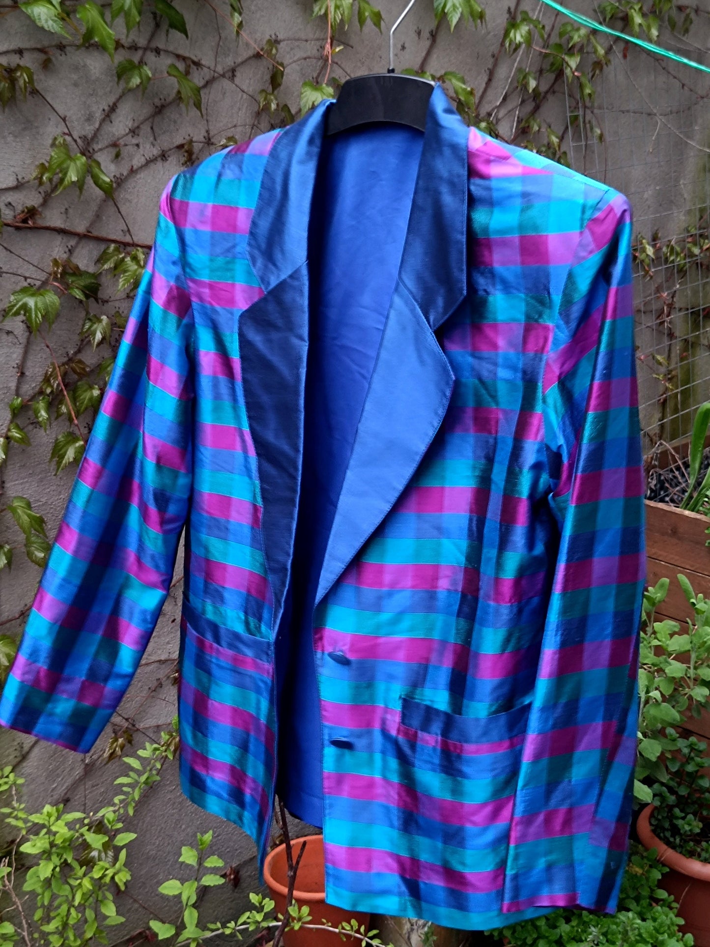 80s Checkered Blazer | Vintage Maximalist Women's Blazer | Blue and Purple Workwear Jacket