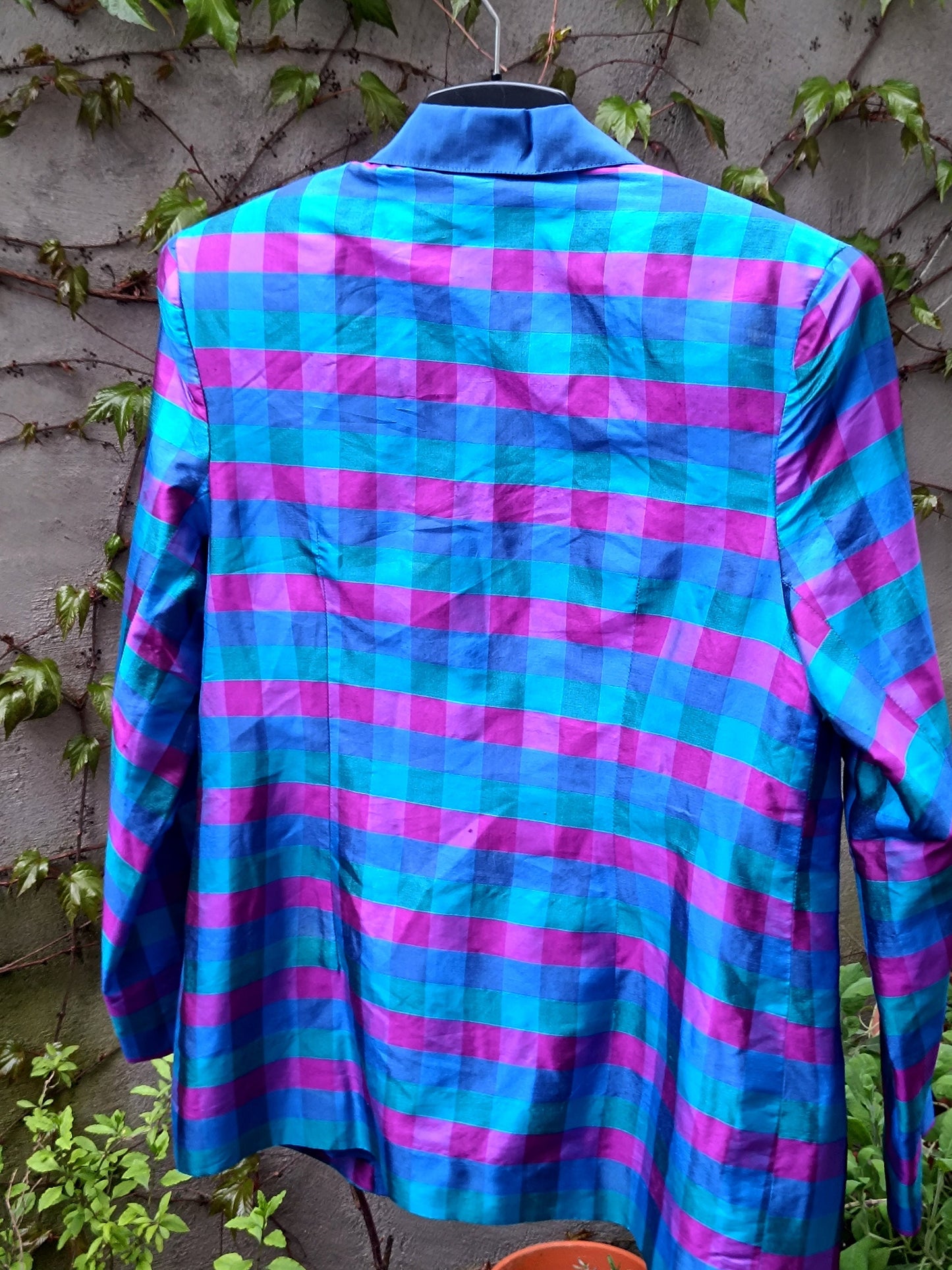 80s Checkered Blazer | Vintage Maximalist Women's Blazer | Blue and Purple Workwear Jacket
