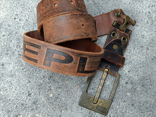 90s Replay Belt| Vintage Brown Leather Belt| Unisex Tough Luxe Leather Belt| Americana Boho Cowgirl