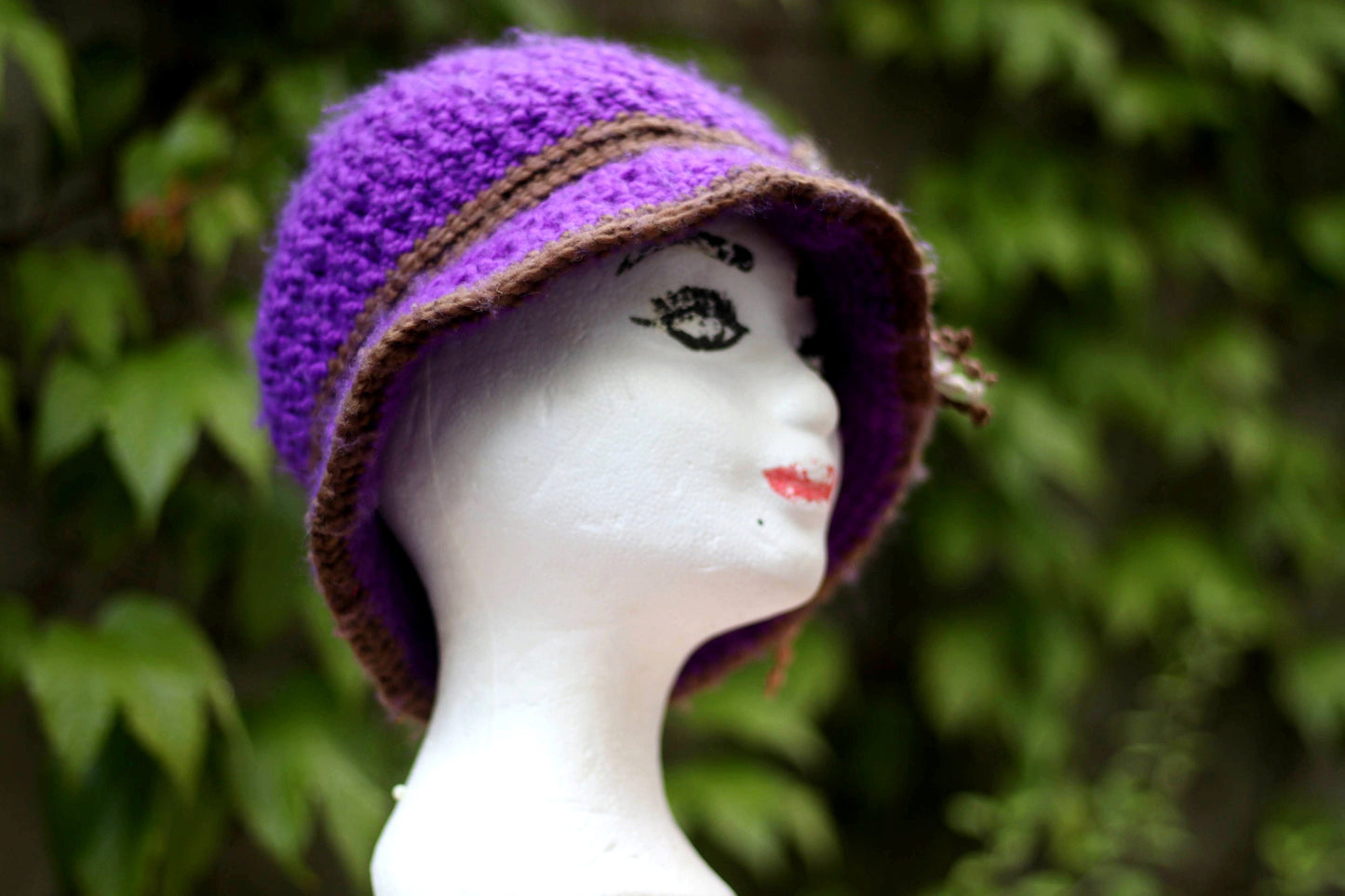 y2k Purple Knitted Hat| Vintage Cozy Hat with Floral Beaded Details |Maximalist Quirky Headpiece| EMO Girl Accessory