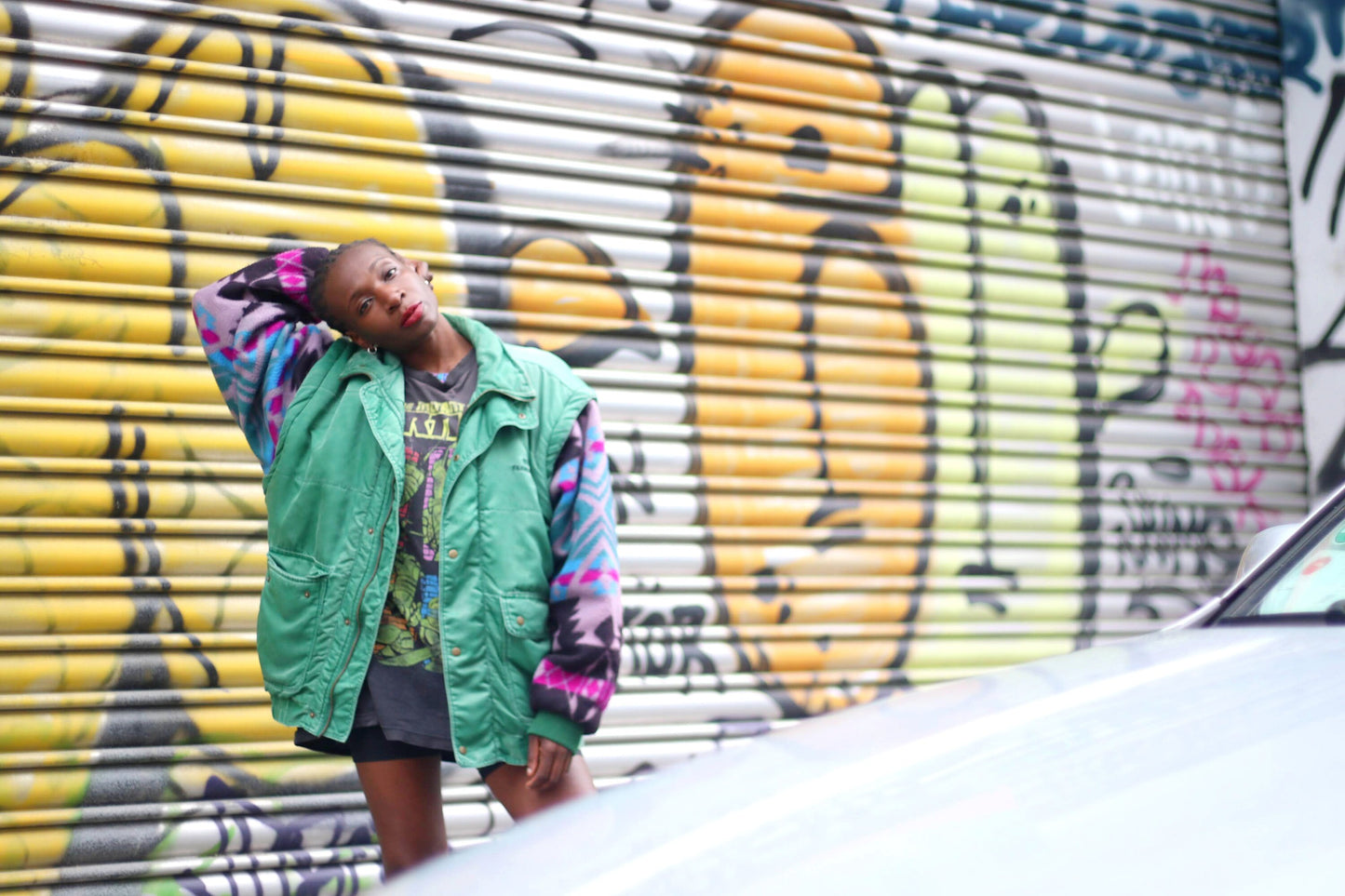 80s Crazy Print Jacket| Vintage Streetstyle Jacket| Women's Sporty Green Coat with Ethnic Print