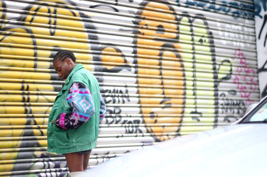 80s Crazy Print Jacket| Vintage Streetstyle Jacket| Women's Sporty Green Coat with Ethnic Print