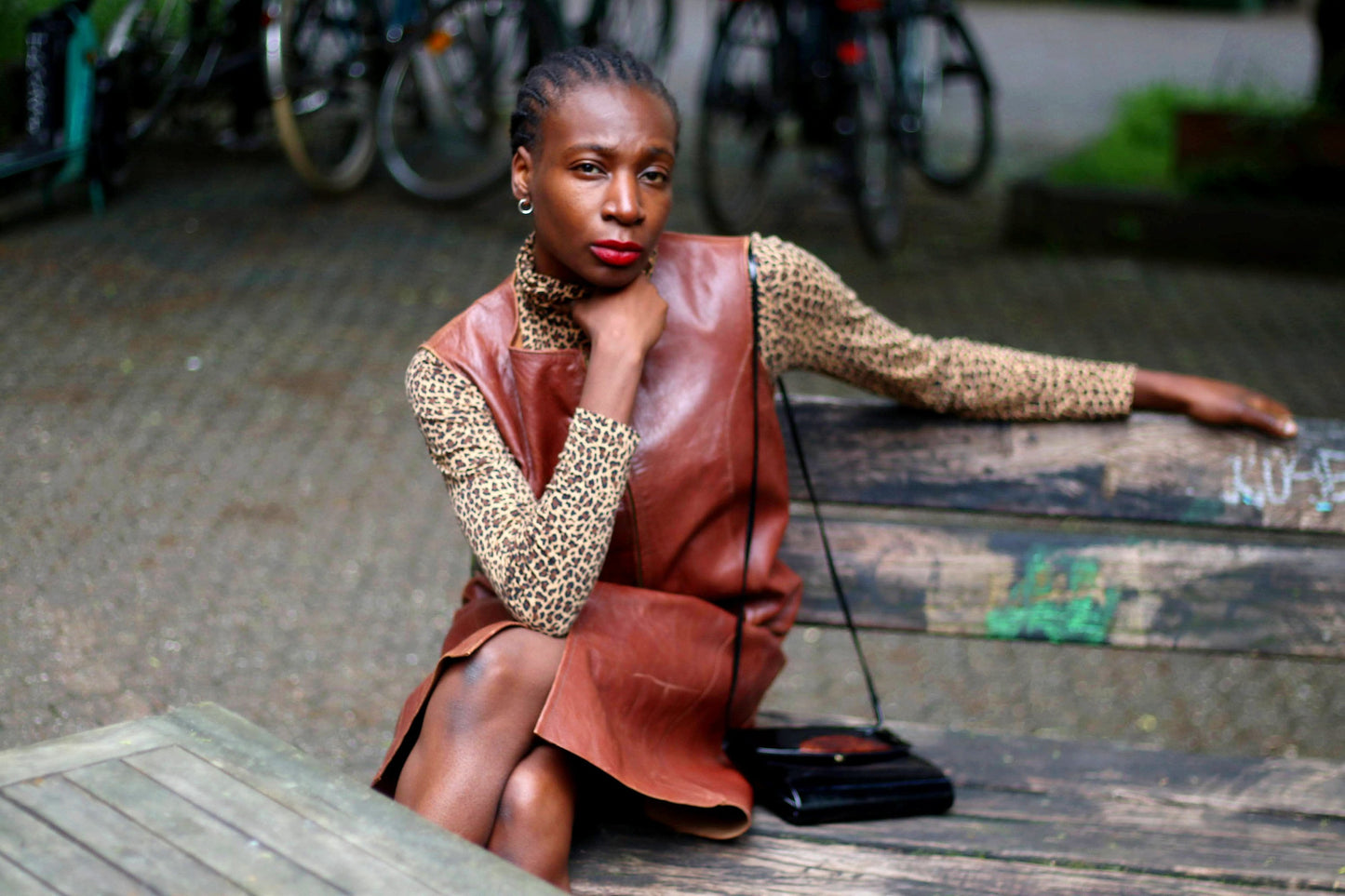 70s Brown Leather Dress| Vintage Sleeveless Chic Dress| Minimalist Women's Chic Midi Dress