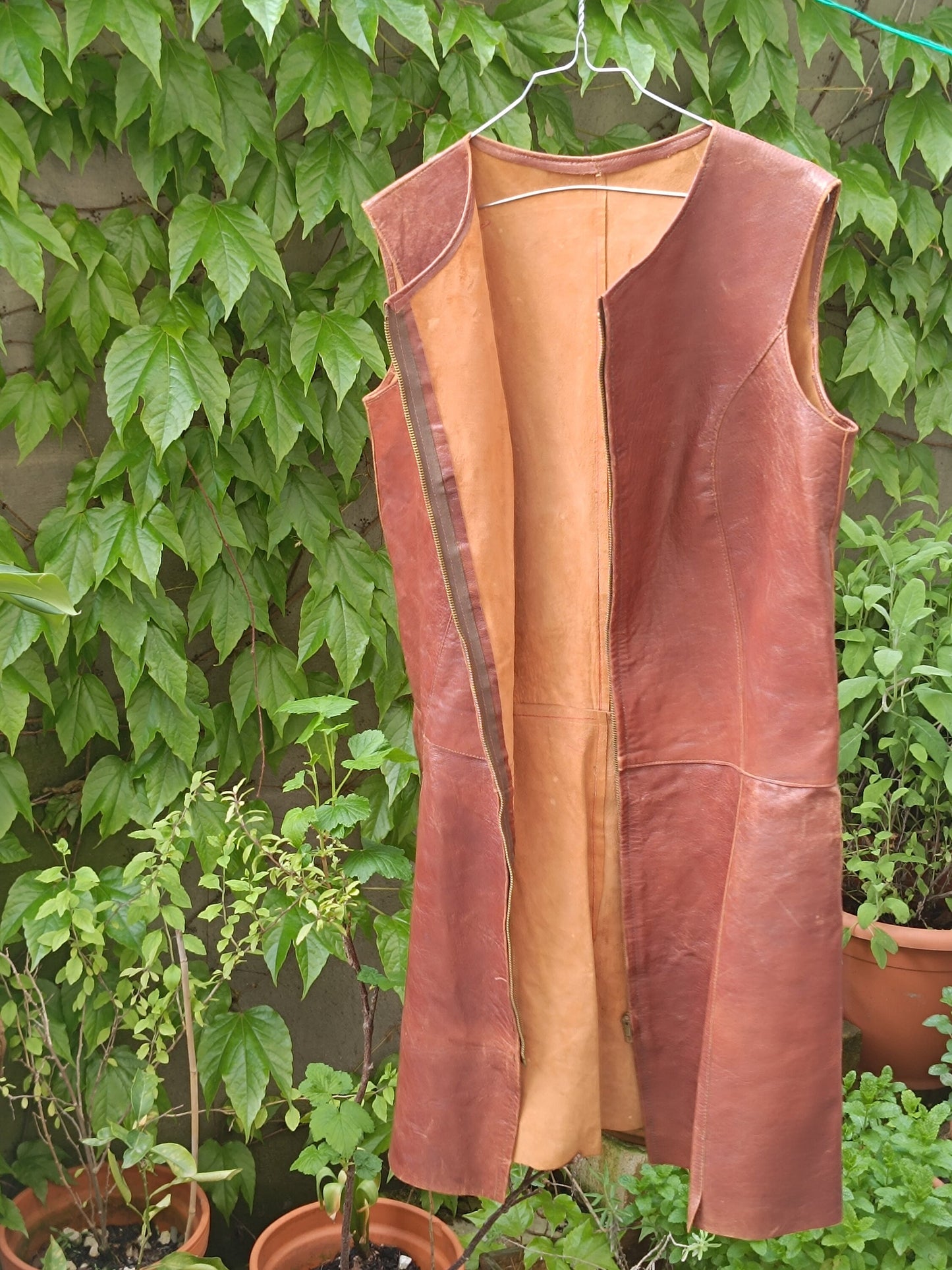 70s Brown Leather Dress| Vintage Sleeveless Chic Dress| Minimalist Women's Chic Midi Dress