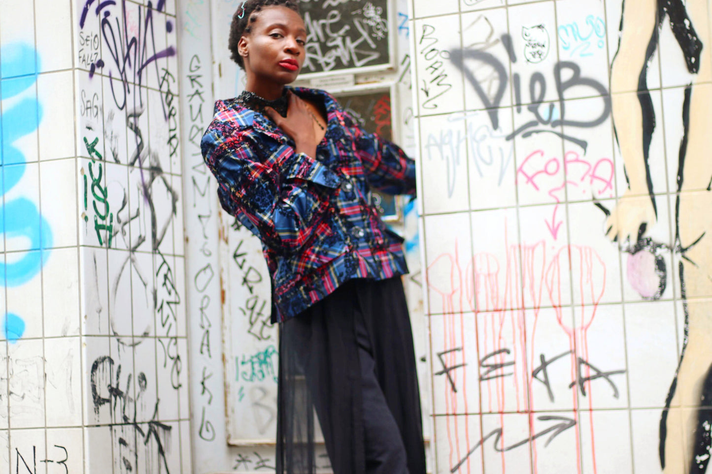 E E elegance Plaid Blazer | Vintage 80s Gothic inspired blazer| Women's Checkered Baby and Red Evening Jacket