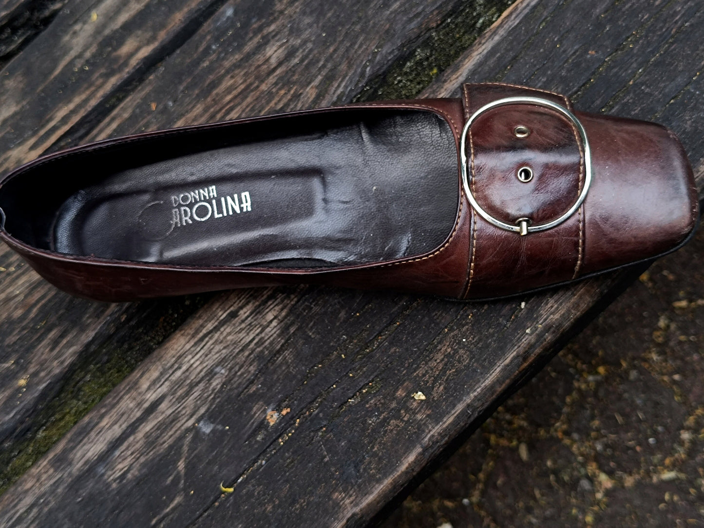90s Leather Pumps| Brown Minimalist Chic Heels| Vintage Donna Carolina Feminine Heels with Silver Details| Size 37.5 EU