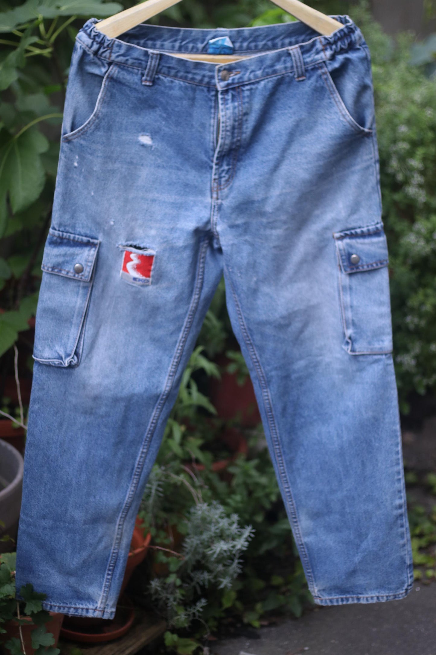 y2k Plus Size Blue Denim| Vintage Cargo-like Distressed Ripped Jeans| Women's Streetwear