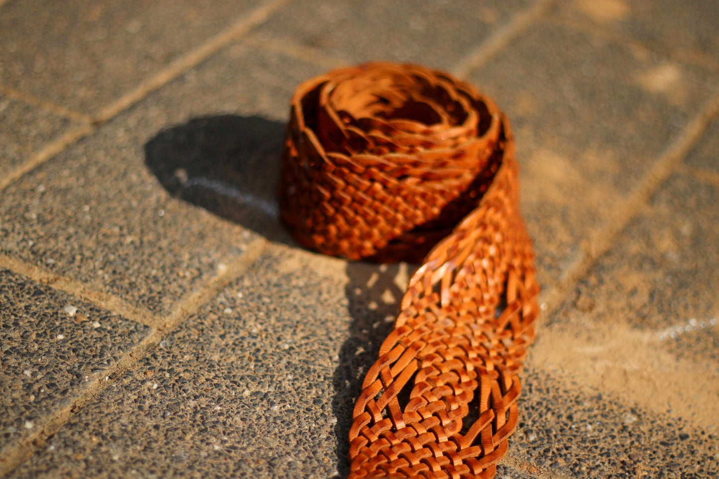 70s Leather Belt | Vintage Brown Woven Belt | Women's Silver-toned Round-Buckled Bohemian Belt
