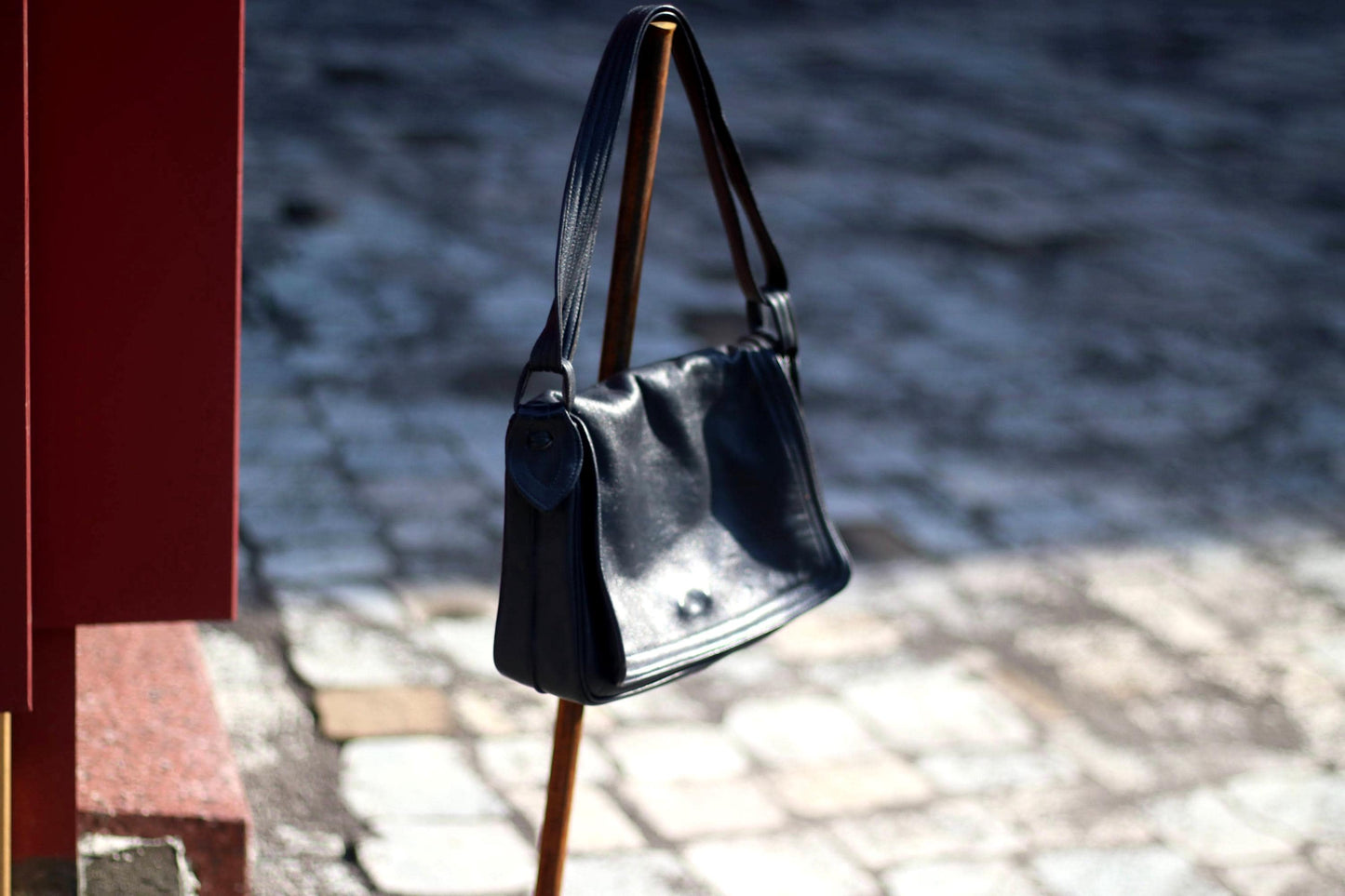 Genuine Leather Bag | Vintage Compact Black Shoulder bag | Women's Minimalism Chic 90s Hand bag|