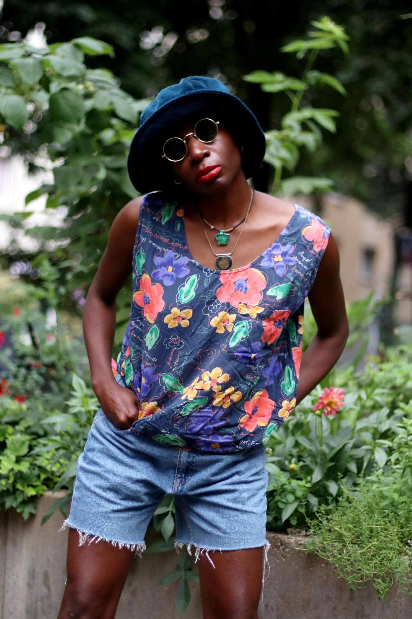 90s Floral Print Top| Vintage Miss JOY Sleeveless Blouse| Maximalist Summer Blouse | Bohemian Blue Top