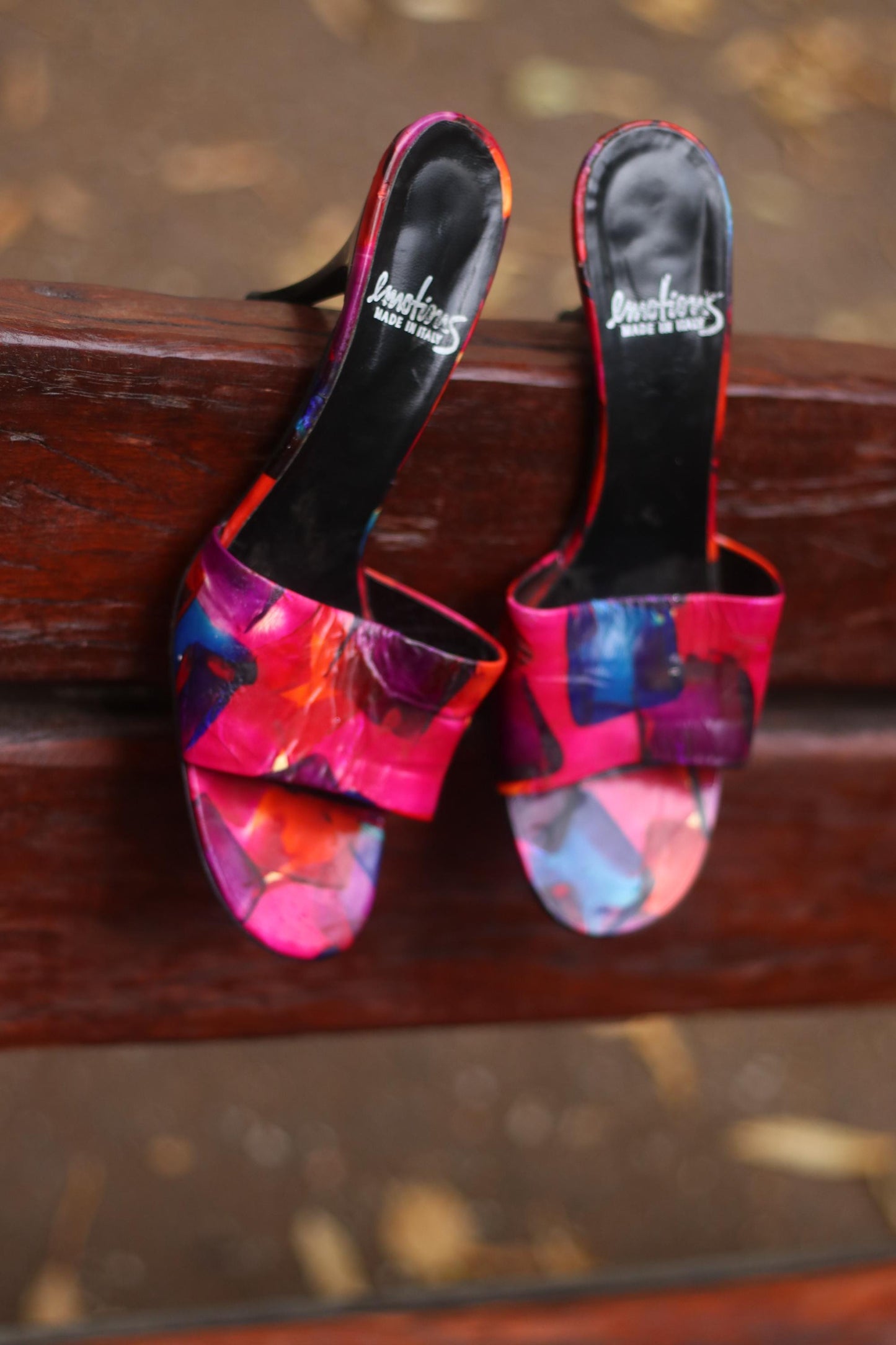 y2k Emotions Heels | Vintage Multi Colored bold Sandals| Maximalist Leather Grafitti Inspired Shoes