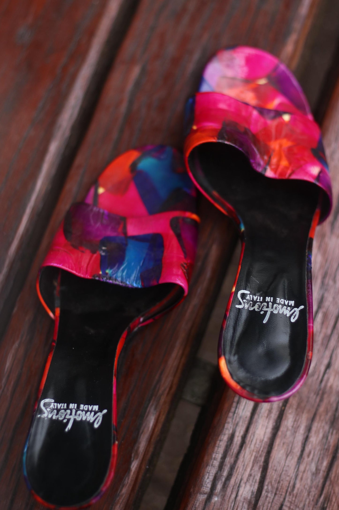 y2k Emotions Heels | Vintage Multi Colored bold Sandals| Maximalist Leather Grafitti Inspired Shoes