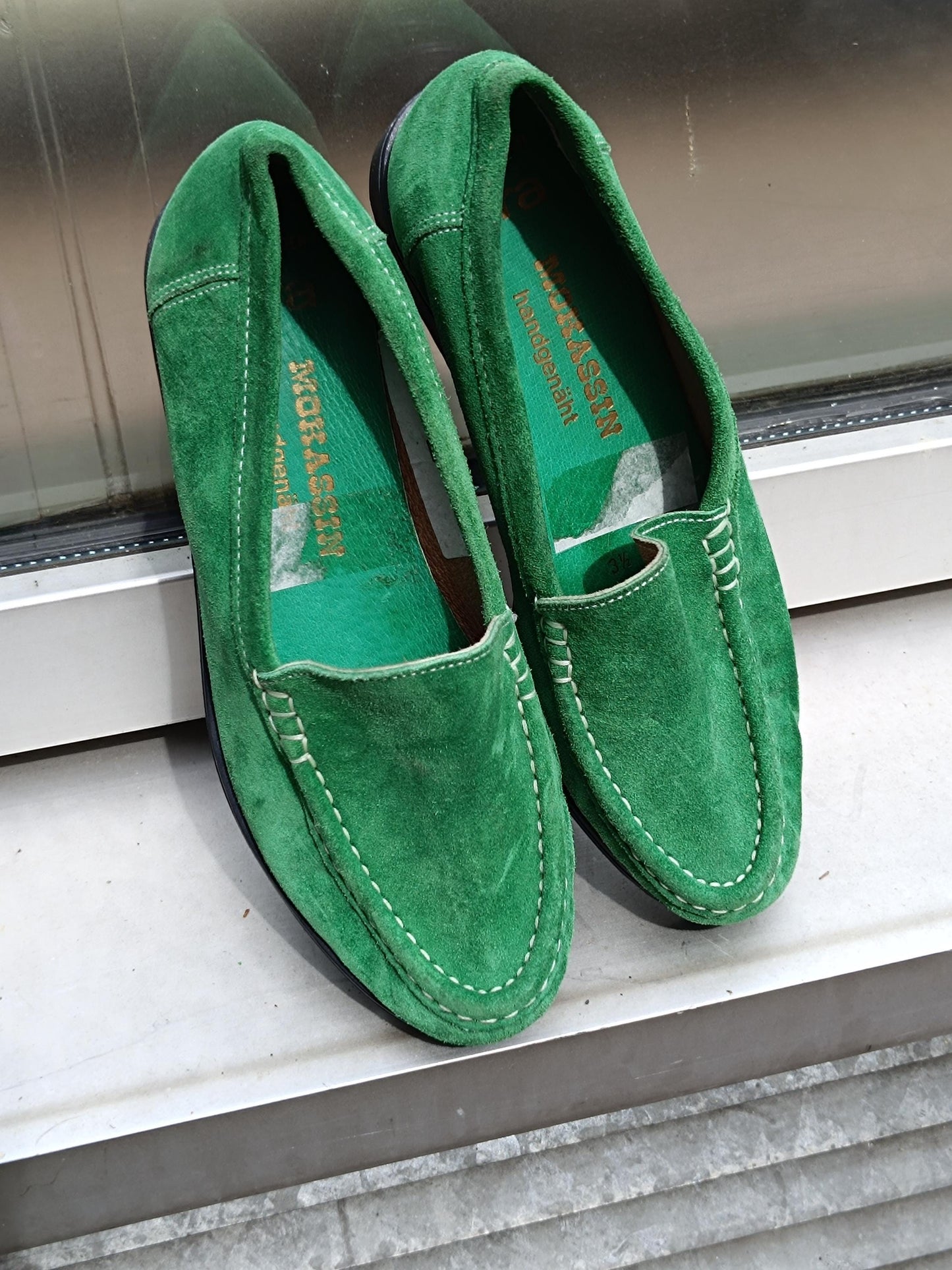 90s ARA Moccasins| Vintage Women's Minimalist Boat Shoes| Preppy Green Everyday Flats UK 3.5