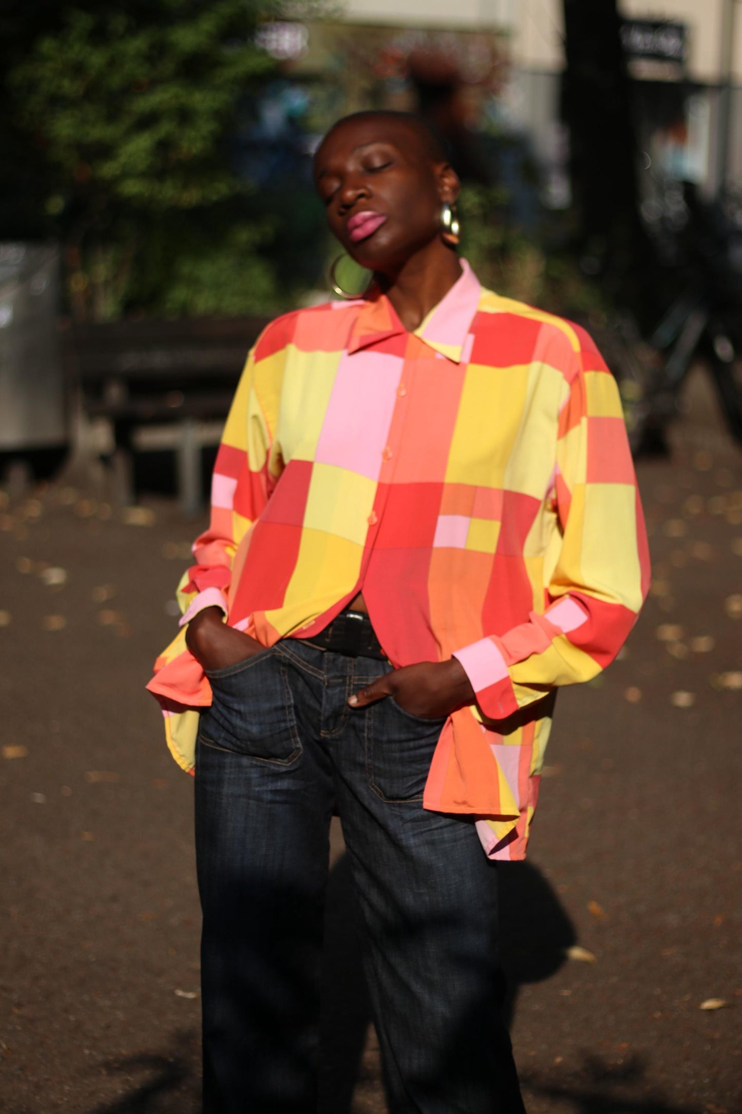 80s Romazinno Blouse| Vintage Maximalist Women's Shirt | Bold Buttoned Down Shirt| Crazy Patterned Shirt in Yellow and Orange
