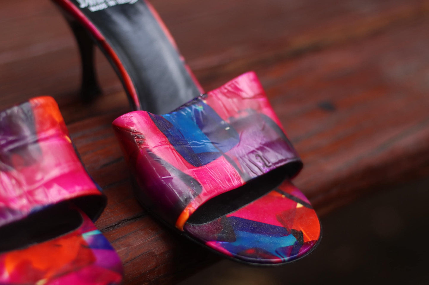 y2k Emotions Heels | Vintage Multi Colored bold Sandals| Maximalist Leather Grafitti Inspired Shoes