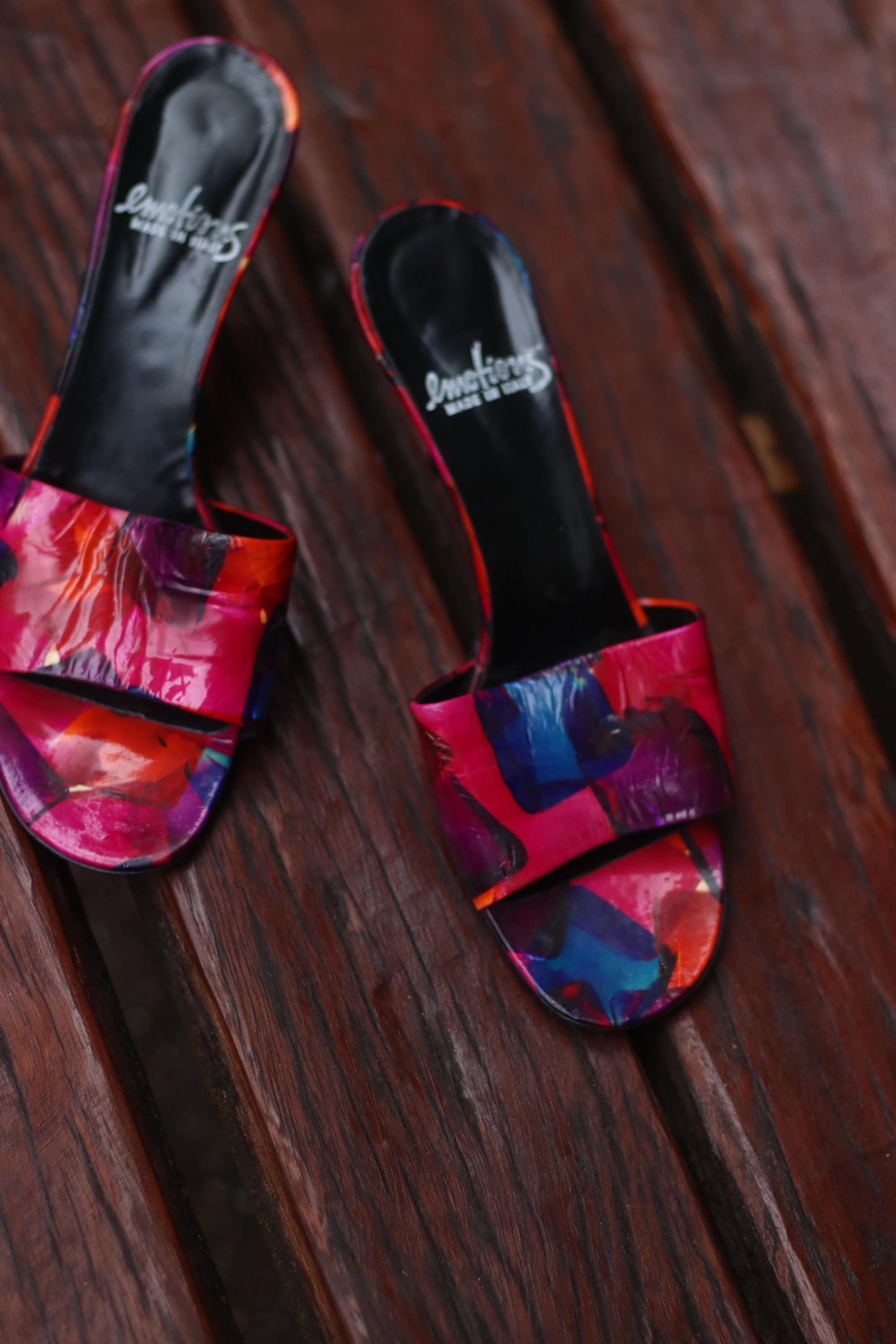 y2k Emotions Heels | Vintage Multi Colored bold Sandals| Maximalist Leather Grafitti Inspired Shoes