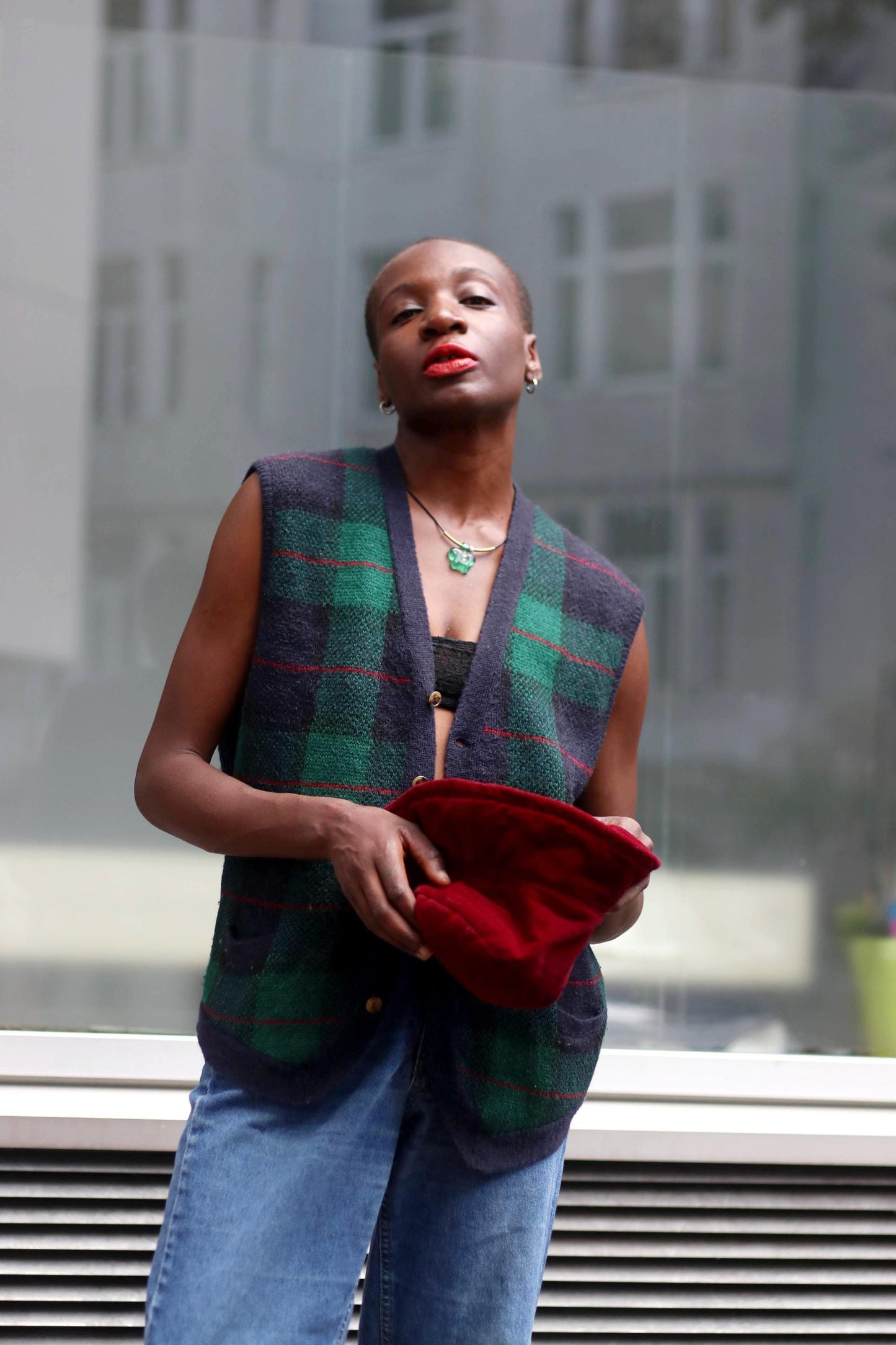 90s Hemmond Vest| Vintage Preppy Plaid Knit | Women's Checkered Sleeveless Cardigan|