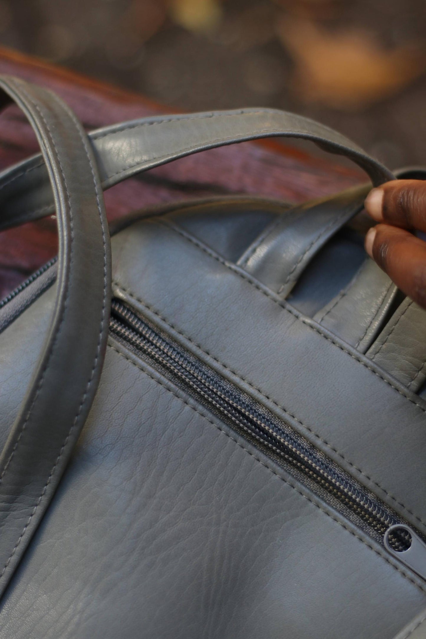 90s Grey Leather Backpack| Vintage Minimalist Street style Mini backpack