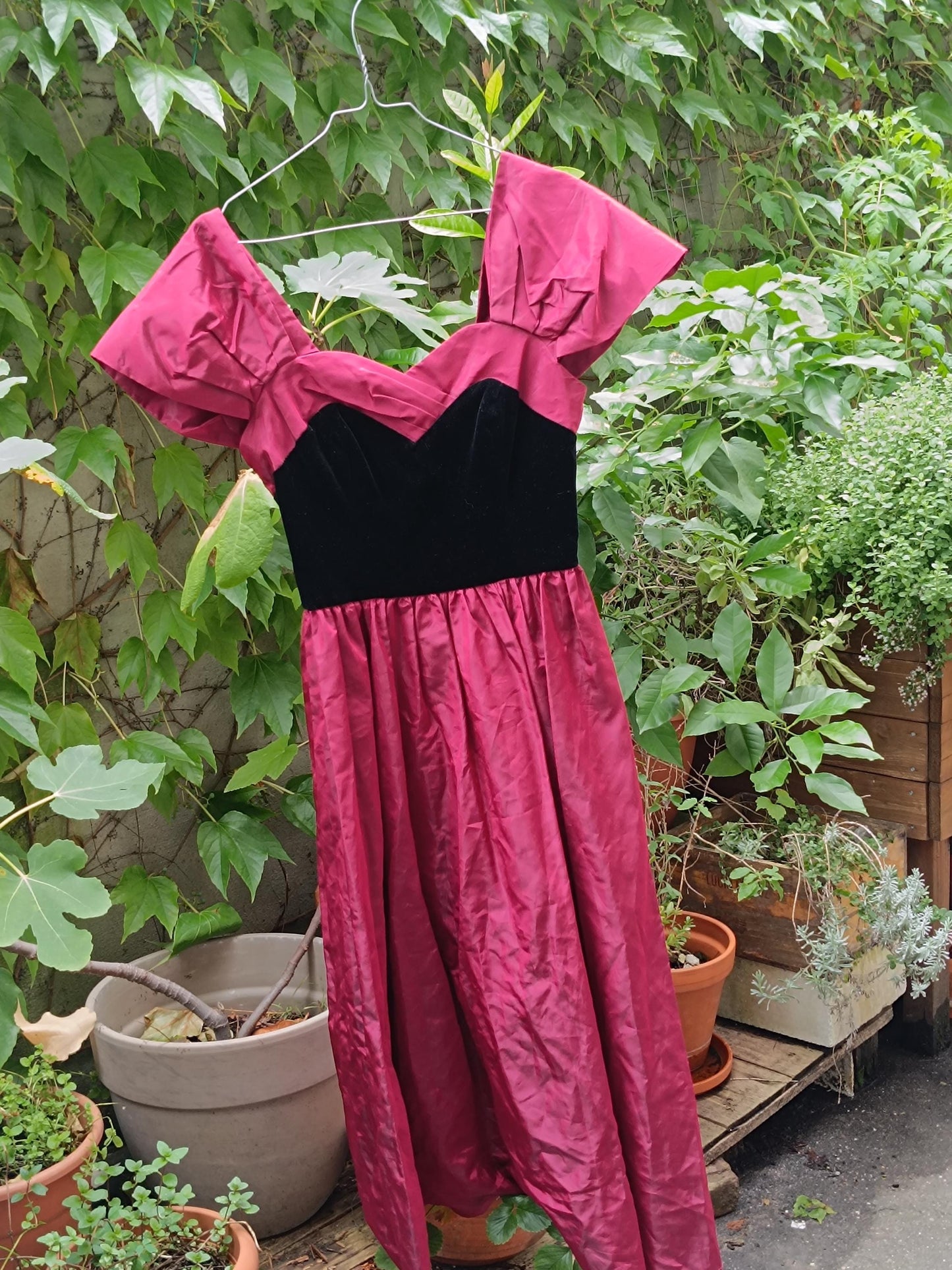 80s Laura Ashley Ball Gown| Vintage Velvet like and Tafetta Opulent Evening Dress