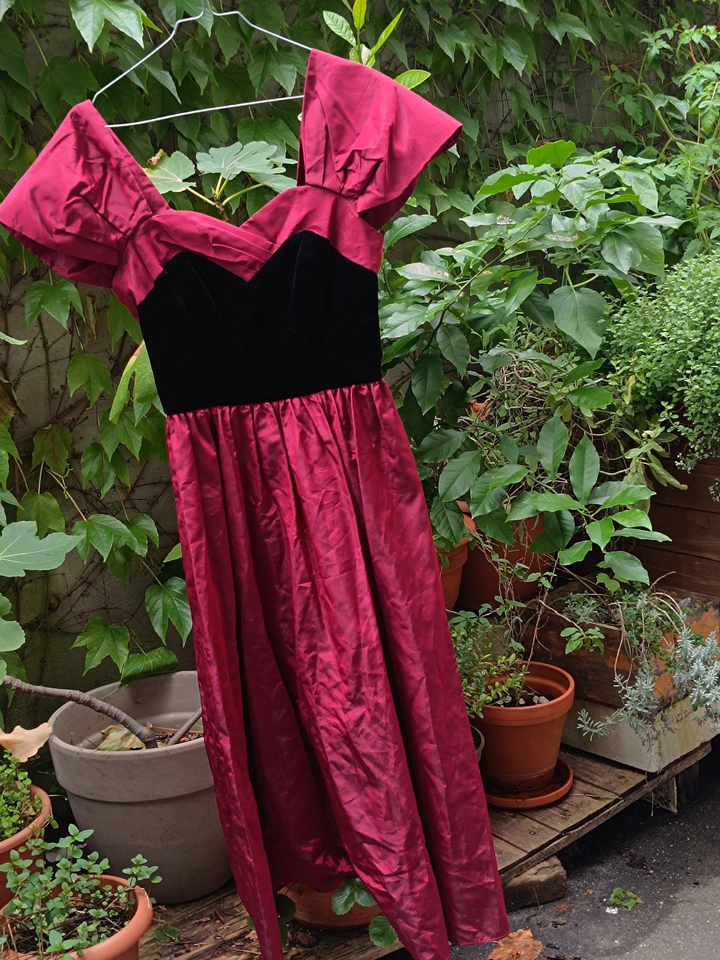 80s Laura Ashley Ball Gown| Vintage Velvet like and Tafetta Opulent Evening Dress