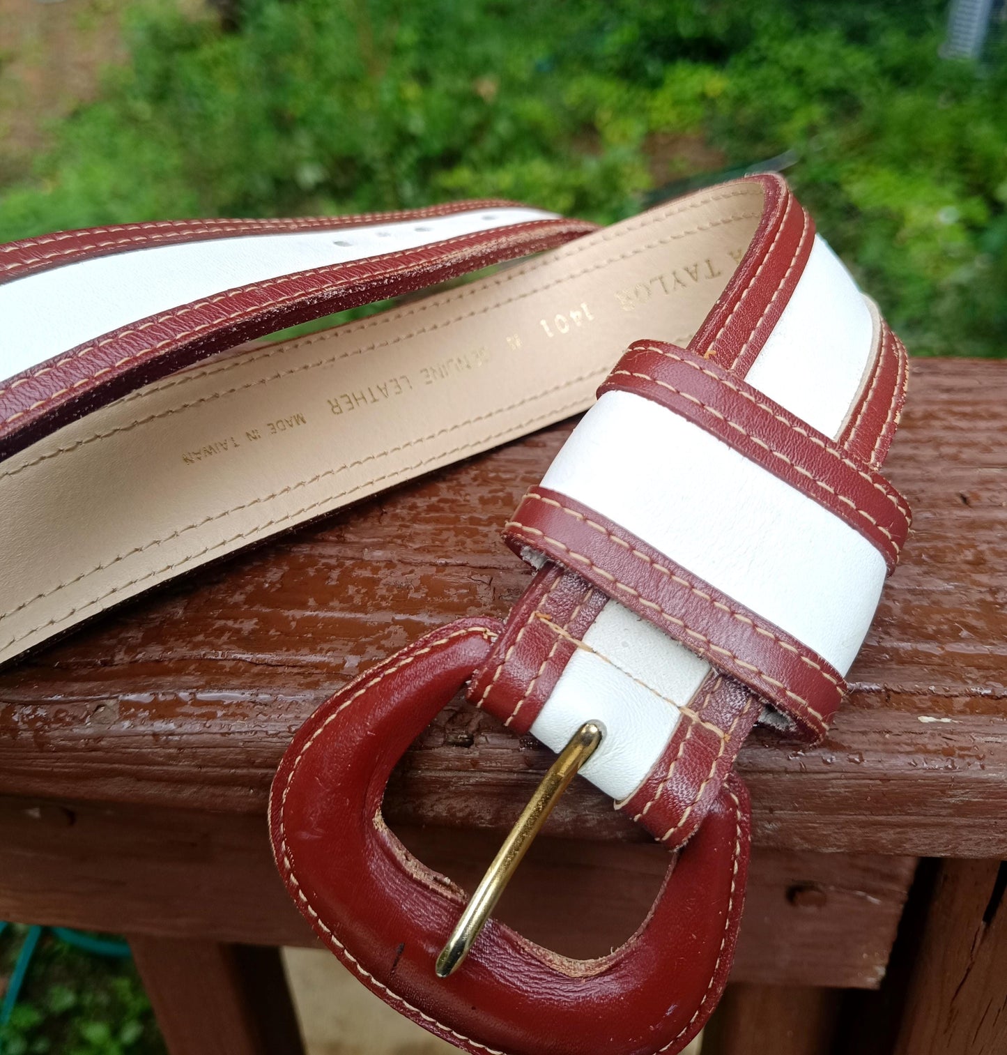 Vintage Ann Taylor Belt| Women's Minimalist 90s Brown and White Waist Belt| Genuine Leather Accessory