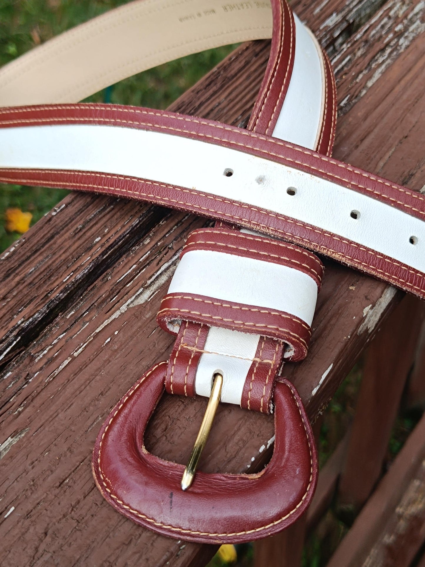 Vintage Ann Taylor Belt| Women's Minimalist 90s Brown and White Waist Belt| Genuine Leather Accessory