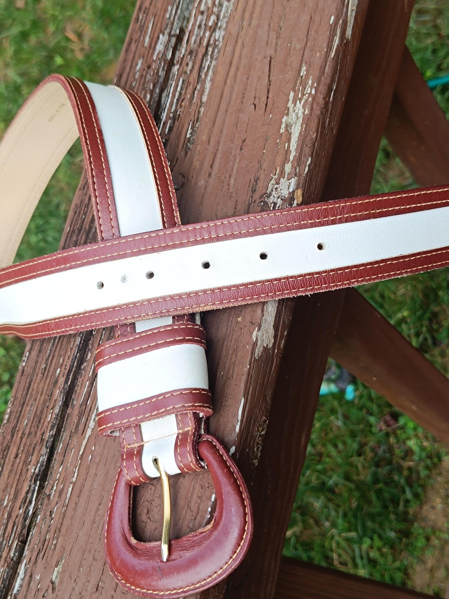 Vintage Ann Taylor Belt| Women's Minimalist 90s Brown and White Waist Belt| Genuine Leather Accessory