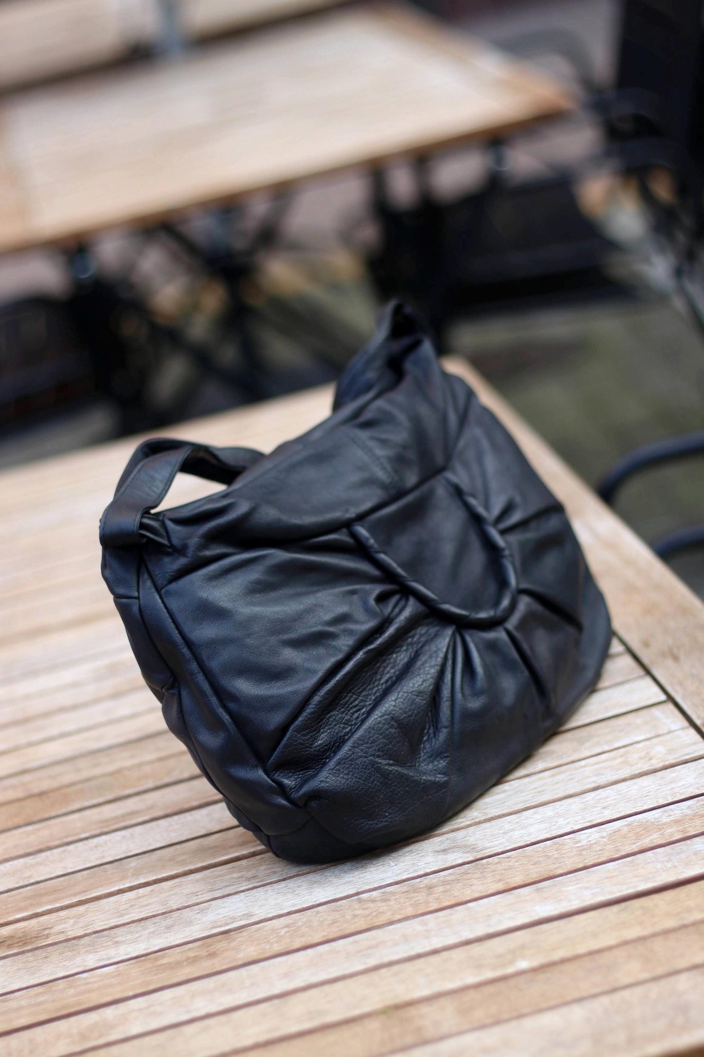 90s Black Hobo Bag| Vintage Leather Crossbody Tote| Chic Bohemian Handbag|