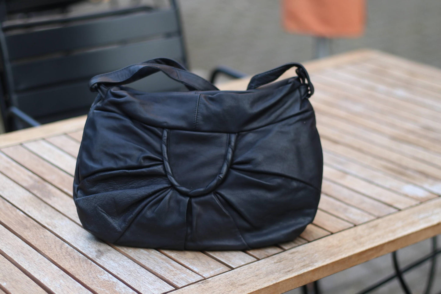 90s Black Hobo Bag| Vintage Leather Crossbody Tote| Chic Bohemian Handbag|