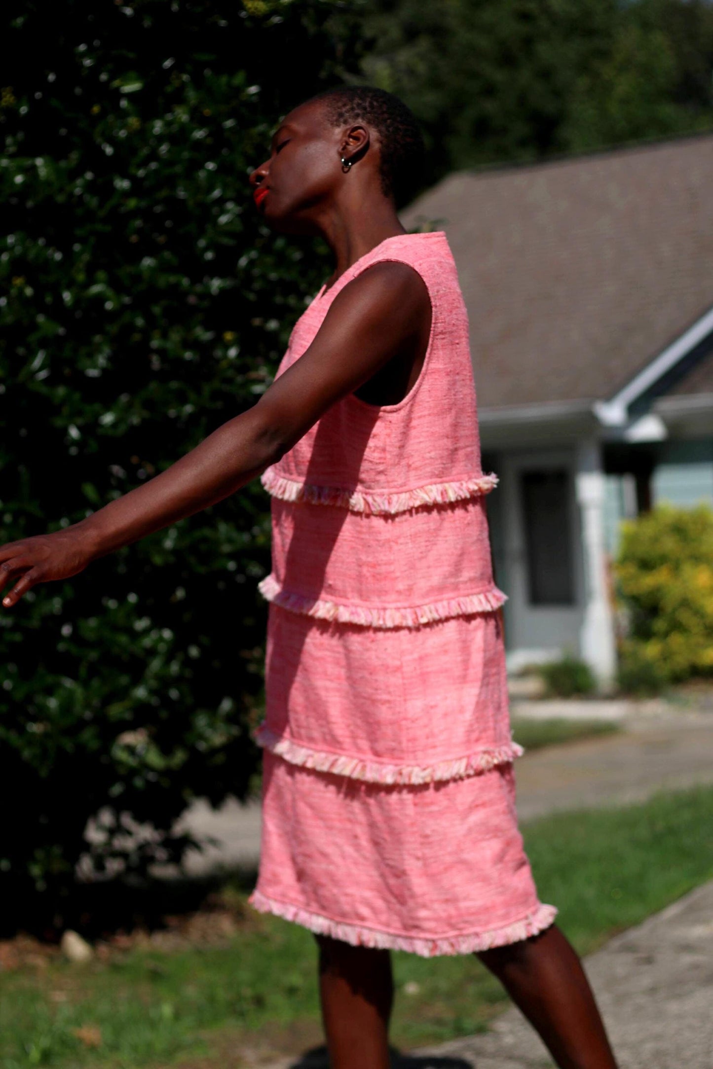 90's Boucle-Like Dress| Vintage Sara Campbell Dress| Women's Pink Glamorous Midi Dress| Vintage Chic Feminine Dress
