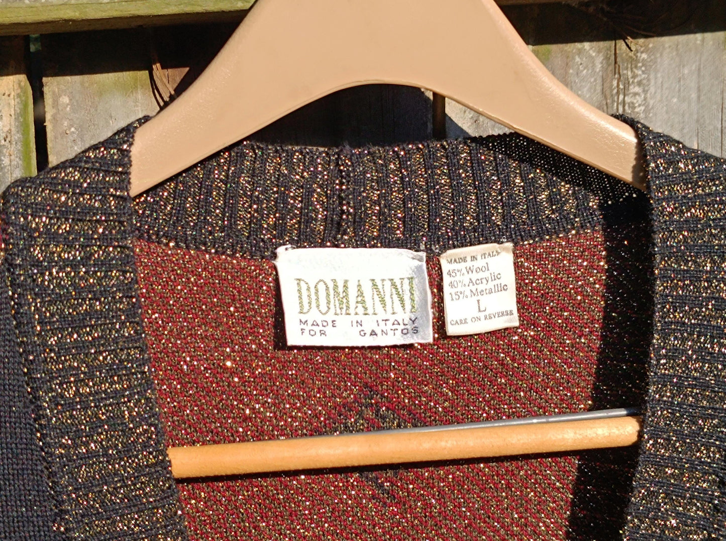80s Domanni Cardigan| Vintage Metallic Festive Sweater| Gold-Tone Shimmery Women's Festive Crew neck
