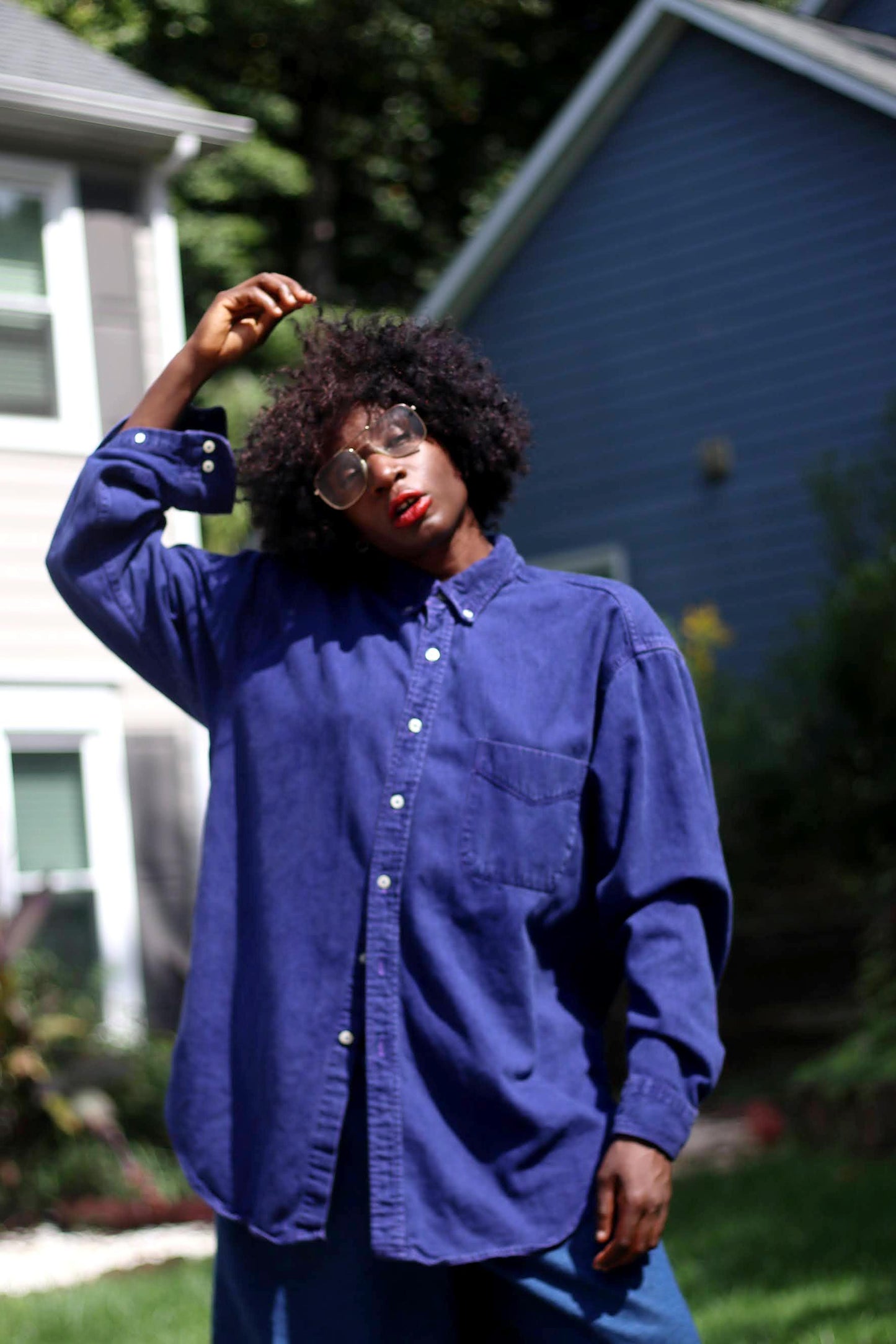 90s World Island Denim Shirt | Vintage Blue Buttoned down Unisex Shirt| Women's Classic Jeans Design