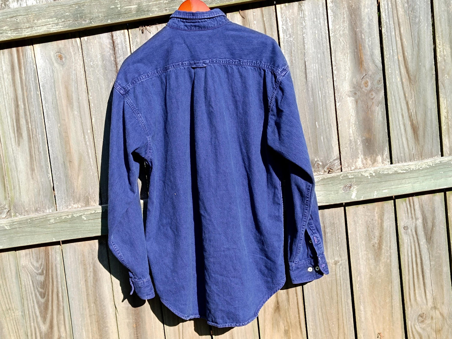 90s World Island Denim Shirt | Vintage Blue Buttoned down Unisex Shirt| Women's Classic Jeans Design