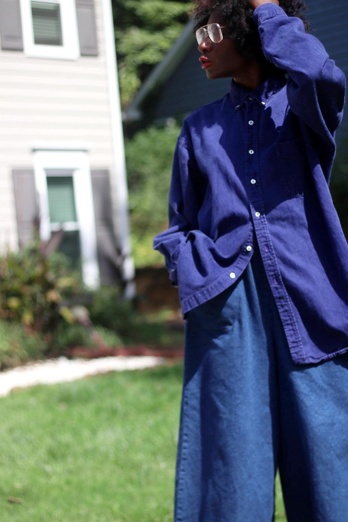 90s World Island Denim Shirt | Vintage Blue Buttoned down Unisex Shirt| Women's Classic Jeans Design