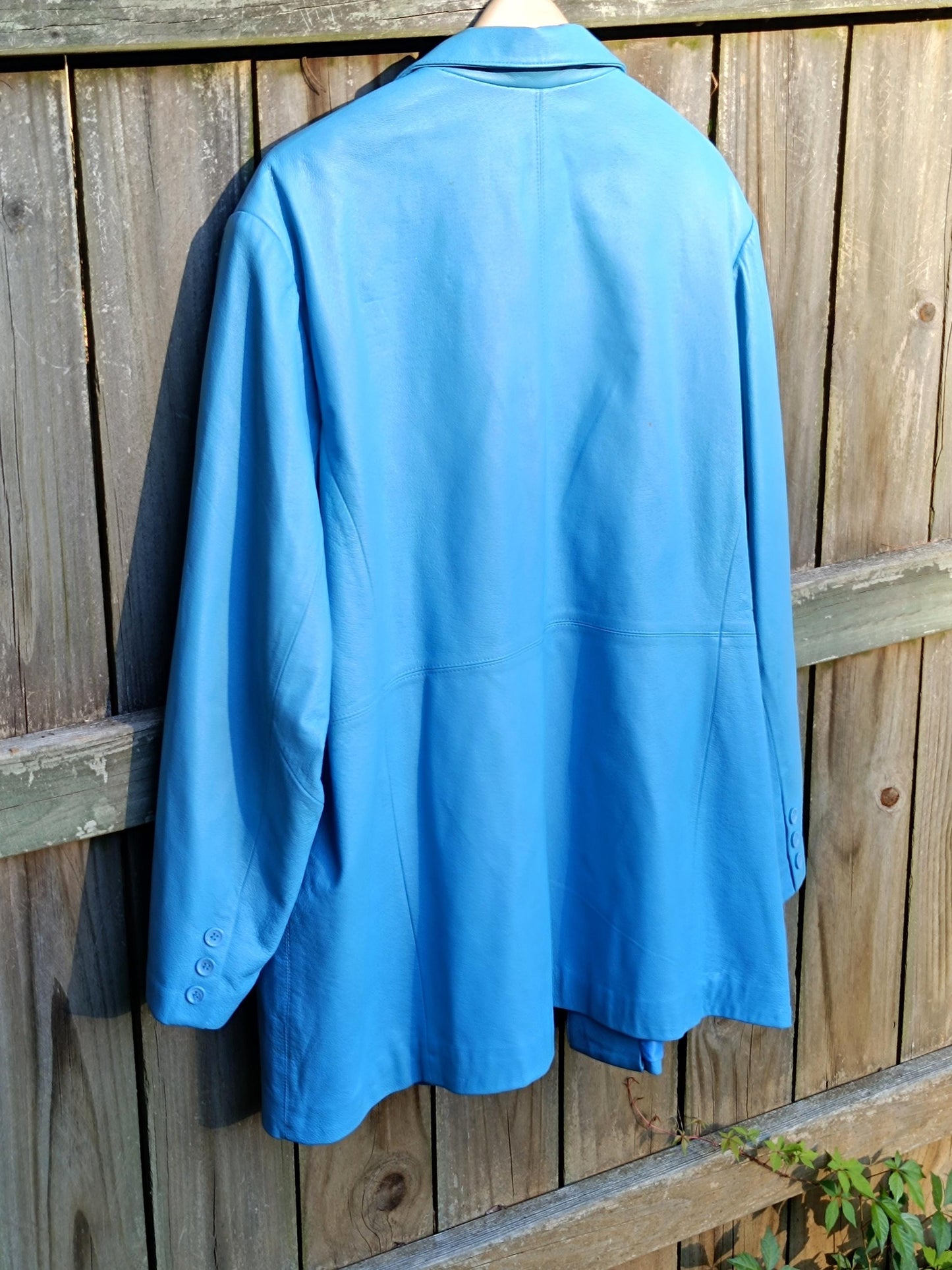 90s Blue Leather Jacket | Vintage Unisex Leather Coat| Minimalist Oversized Leather Jacket