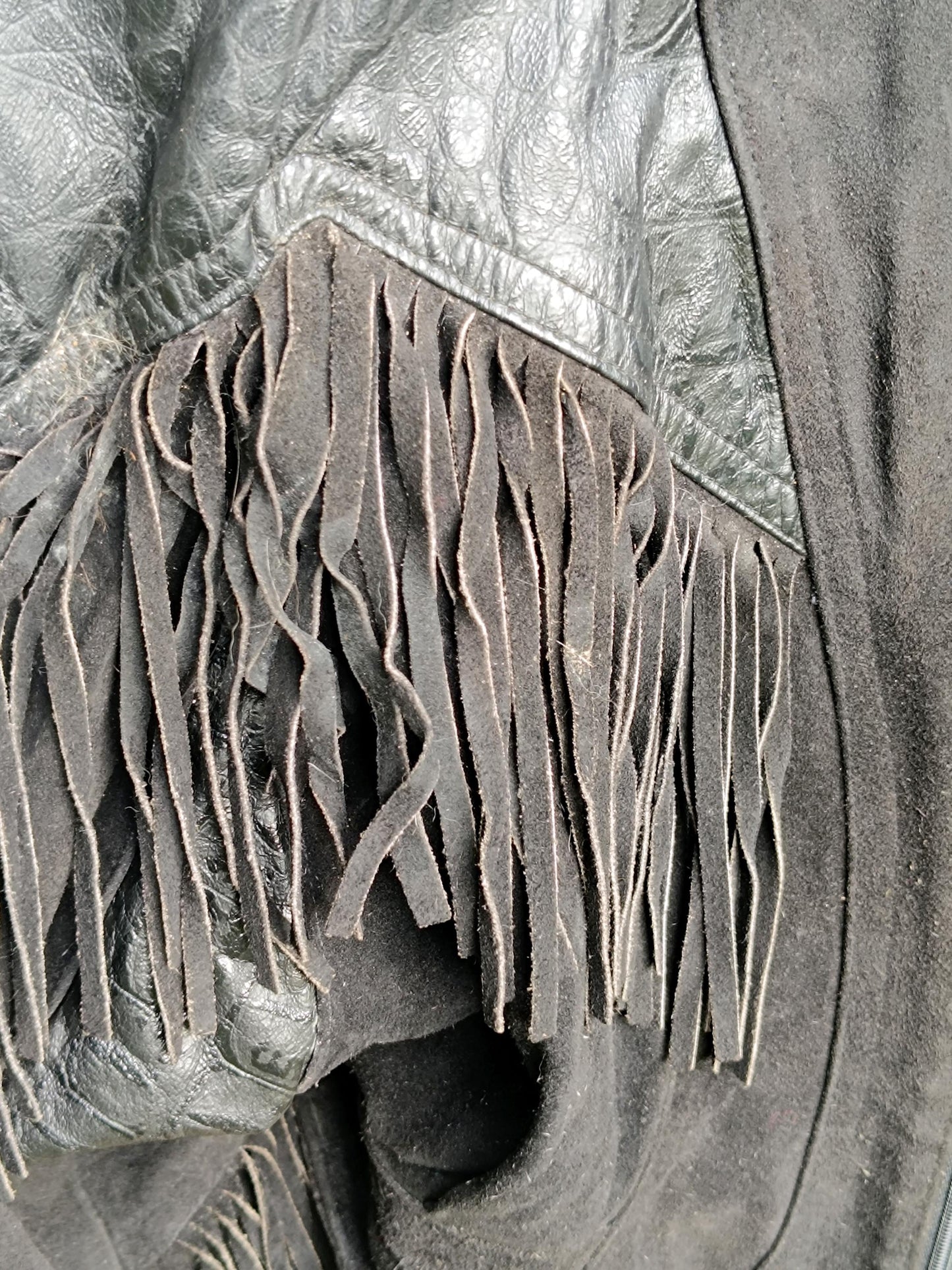 Phoenix Women's Suede Jacket| Vintage Black Cowgirl Fringed Cropped Coat| 80s Western-inspired Jacket