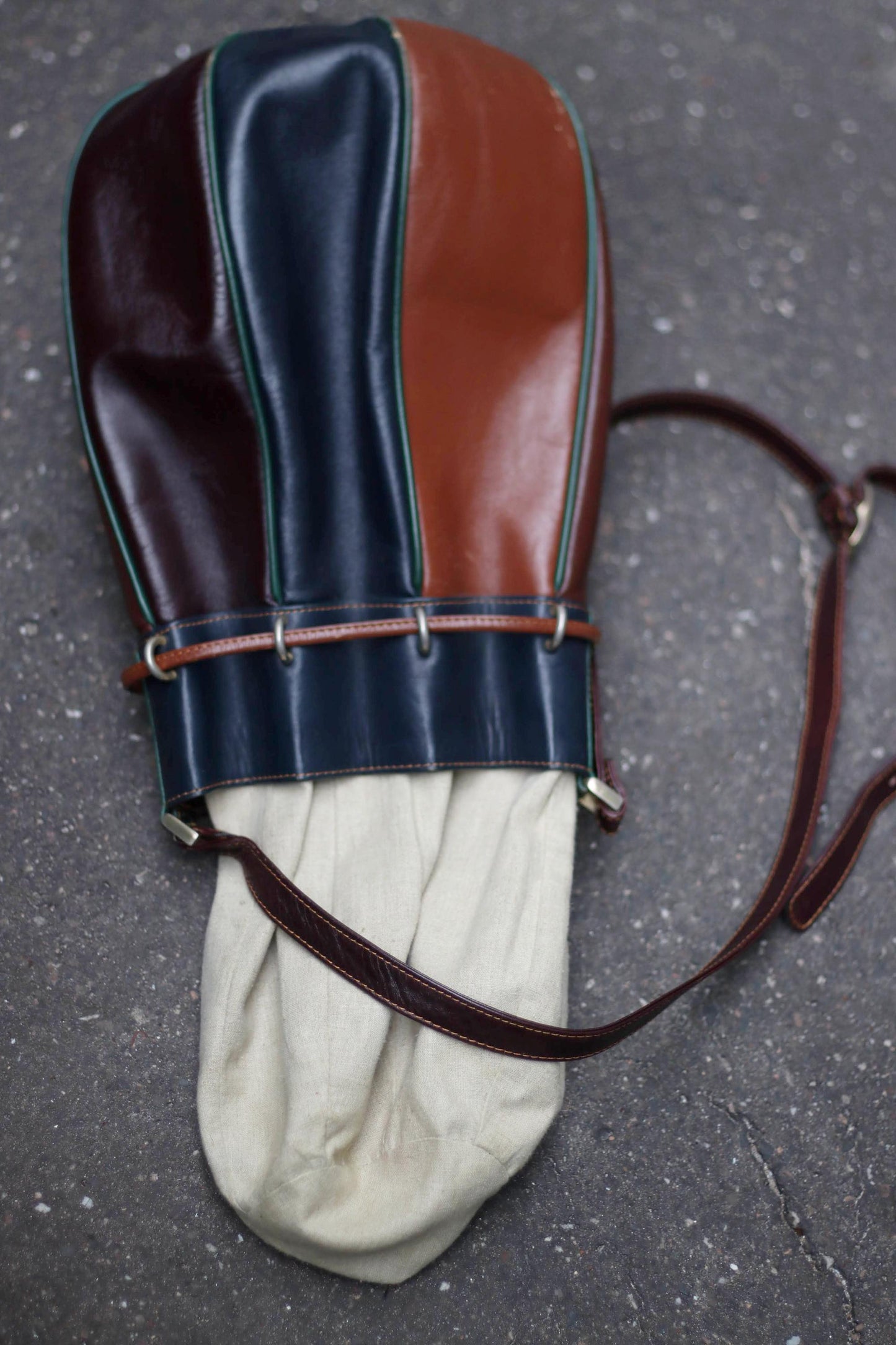 Vintage Yorn Bucket Bag | 70s Women's Striped Handbag in Black and Brown| Minimalist Drawstring Shoulderbag