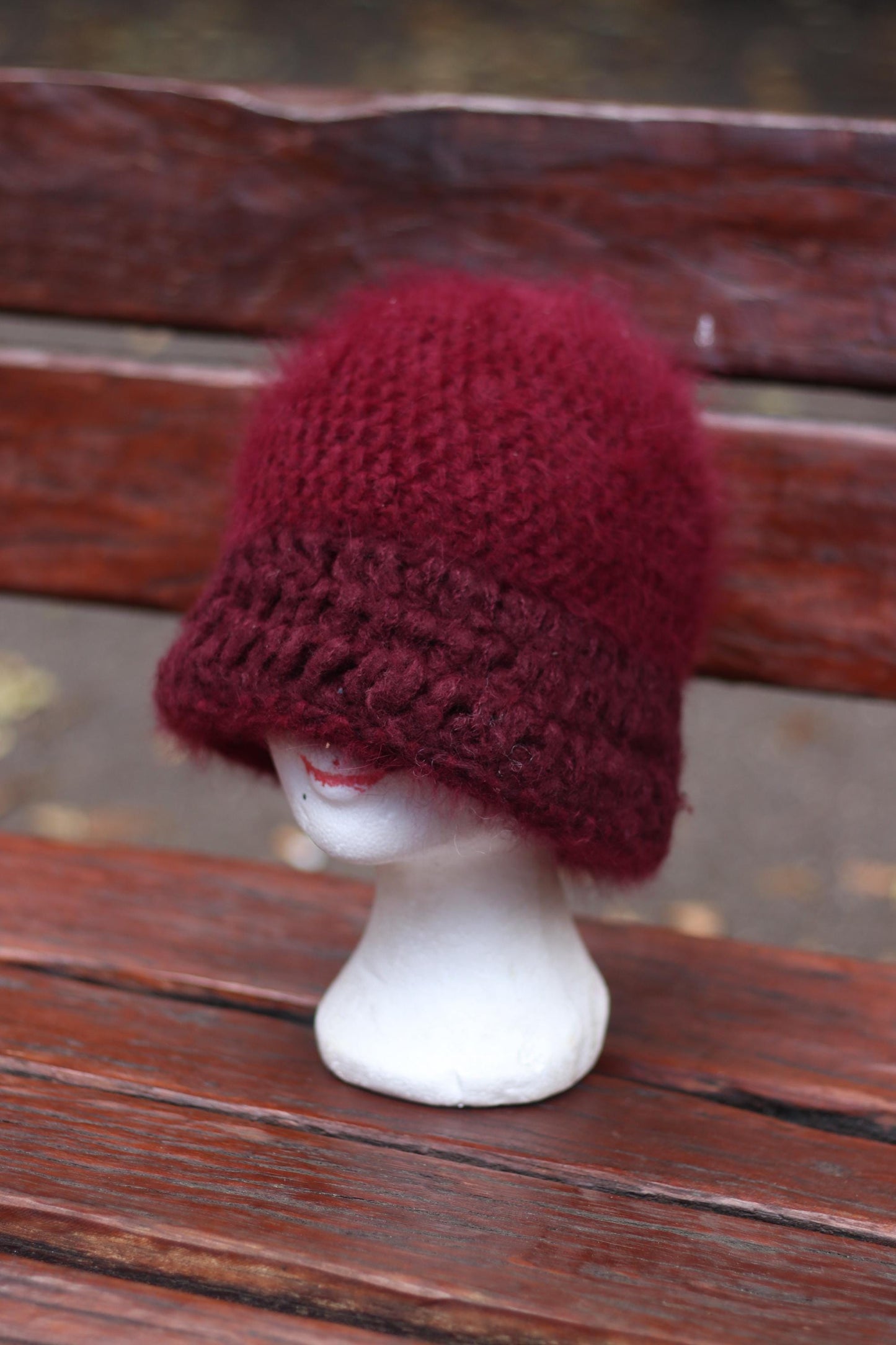 y2k Red Knitted Hat| Vintage Cozy Hat Winter Hat |Minimalist Fuzzy Headpiece| EMO Girl Accessory