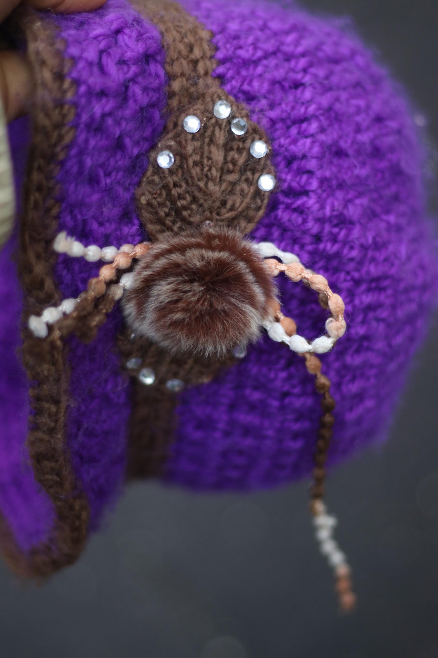 y2k Purple Knitted Hat| Vintage Cozy Hat with Floral Beaded Details |Maximalist Quirky Headpiece| EMO Girl Accessory