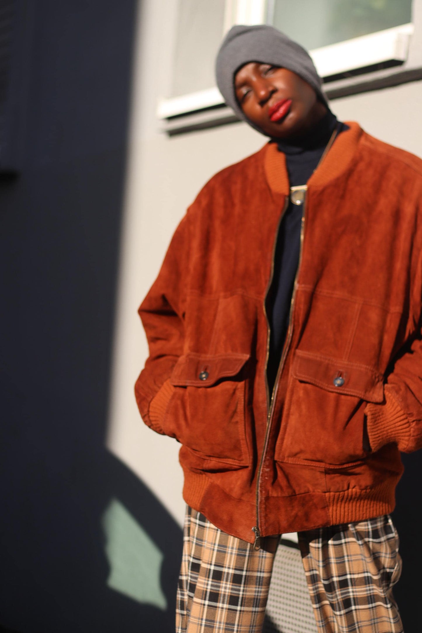 90s Suede Bomber Jacket| Genuine Unisex Leather Bomber | Brown Minimalist Jacket S-L