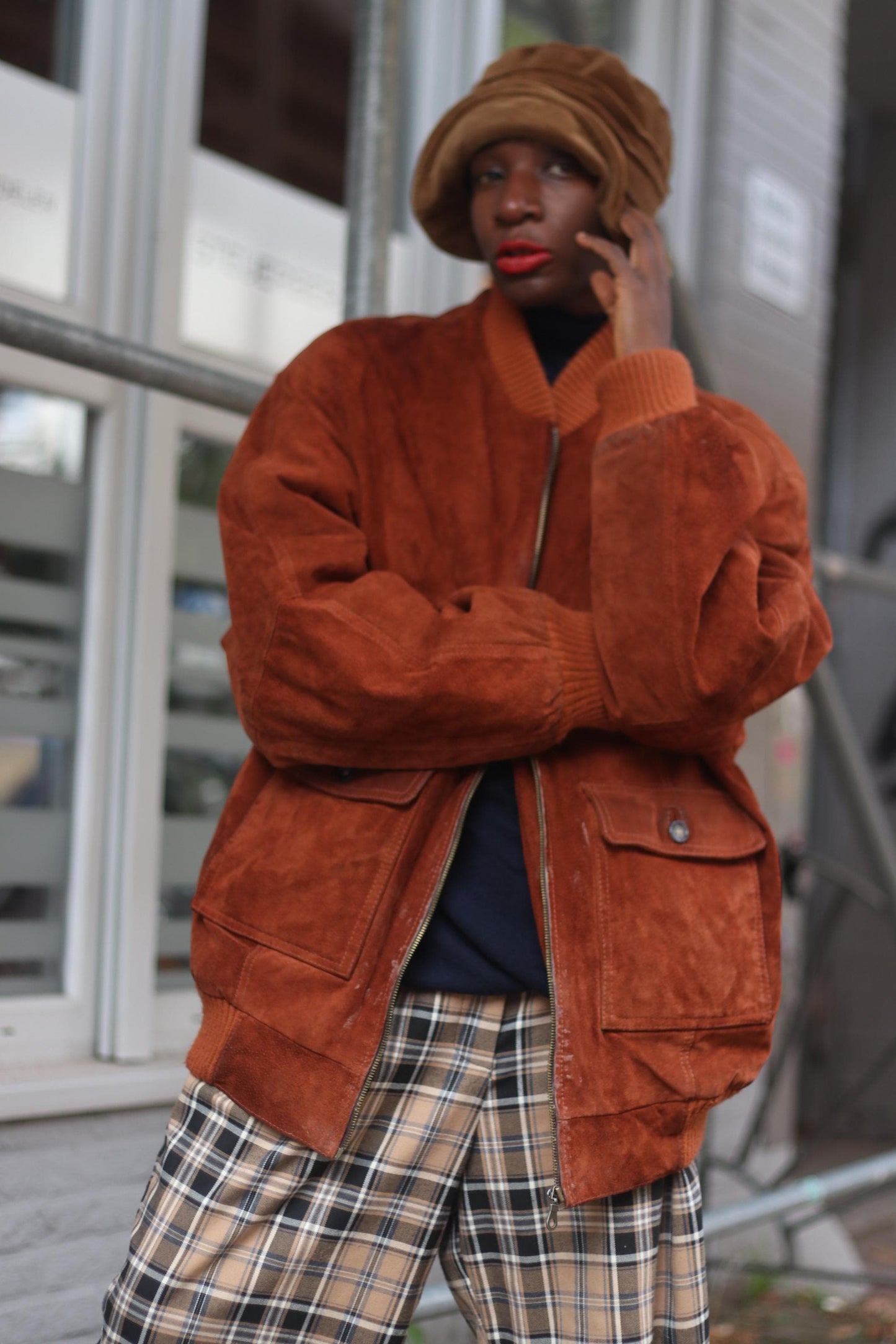 90s Suede Bomber Jacket| Genuine Unisex Leather Bomber | Brown Minimalist Jacket S-L