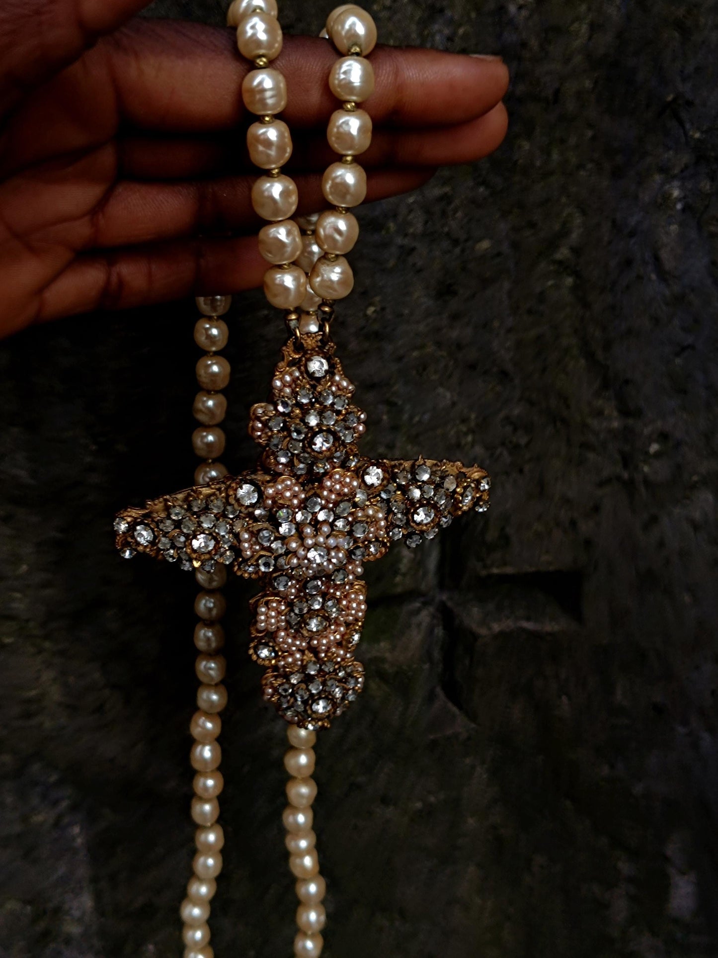 80s STANLEY HAGLER Necklace| Rare Vintage Opulent Cross Jewelry| Sautoir Designer necklace