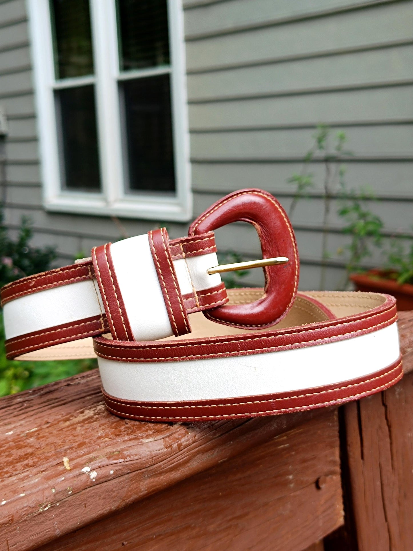 Vintage Ann Taylor Belt| Women's Minimalist 90s Brown and White Waist Belt| Genuine Leather Accessory