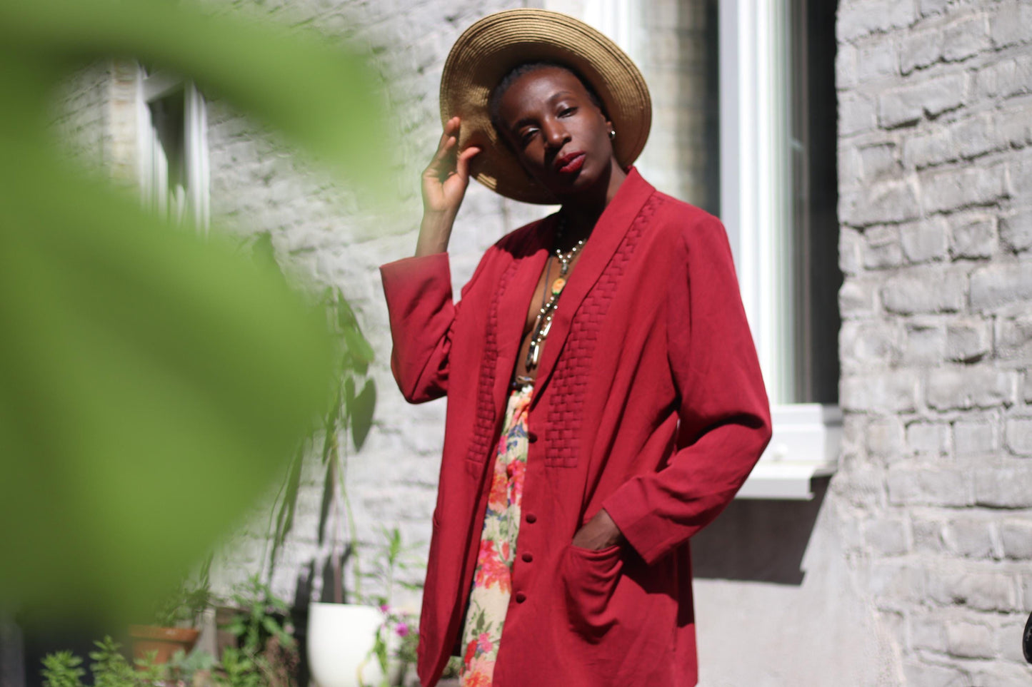 80s Red Blazer| Vintage Women's Blazer with Pleated Details| Minimalist Chic Long Sleeved Blazer