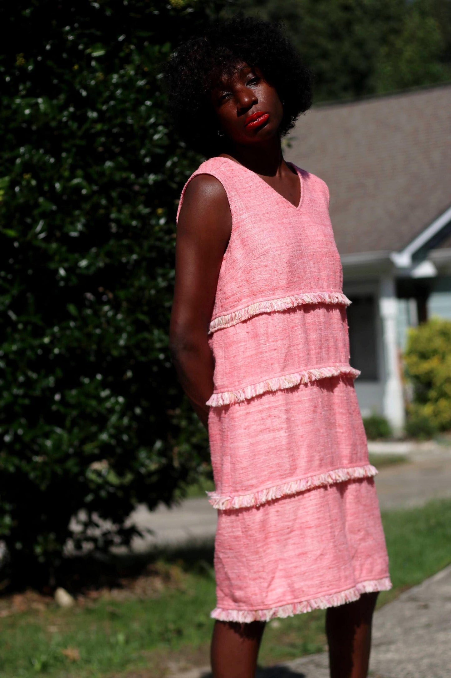 90's Boucle-Like Dress| Vintage Sara Campbell Dress| Women's Pink Glamorous Midi Dress| Vintage Chic Feminine Dress