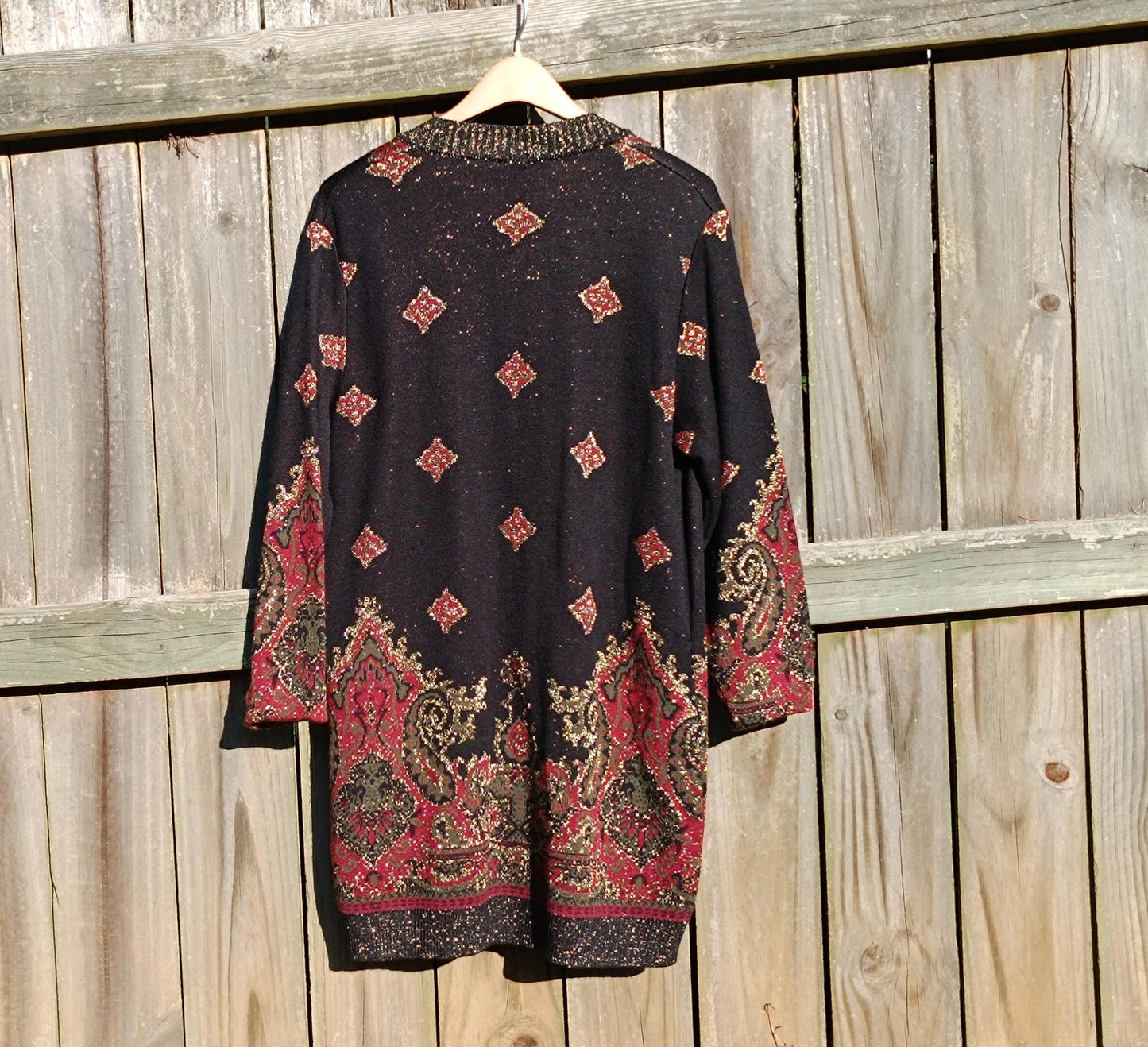 80s Domanni Cardigan| Vintage Metallic Festive Sweater| Gold-Tone Shimmery Women's Festive Crew neck