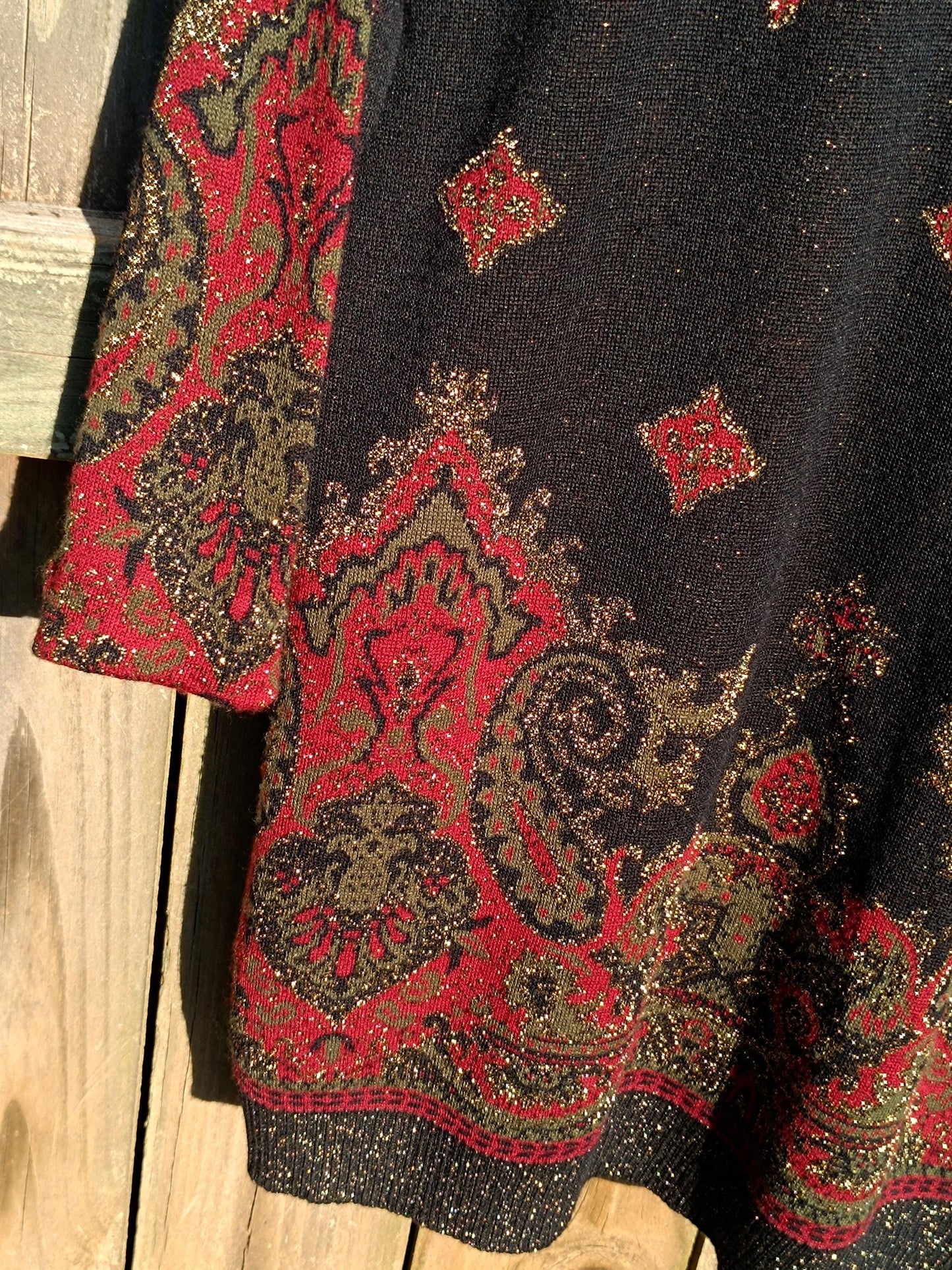 80s Domanni Cardigan| Vintage Metallic Festive Sweater| Gold-Tone Shimmery Women's Festive Crew neck