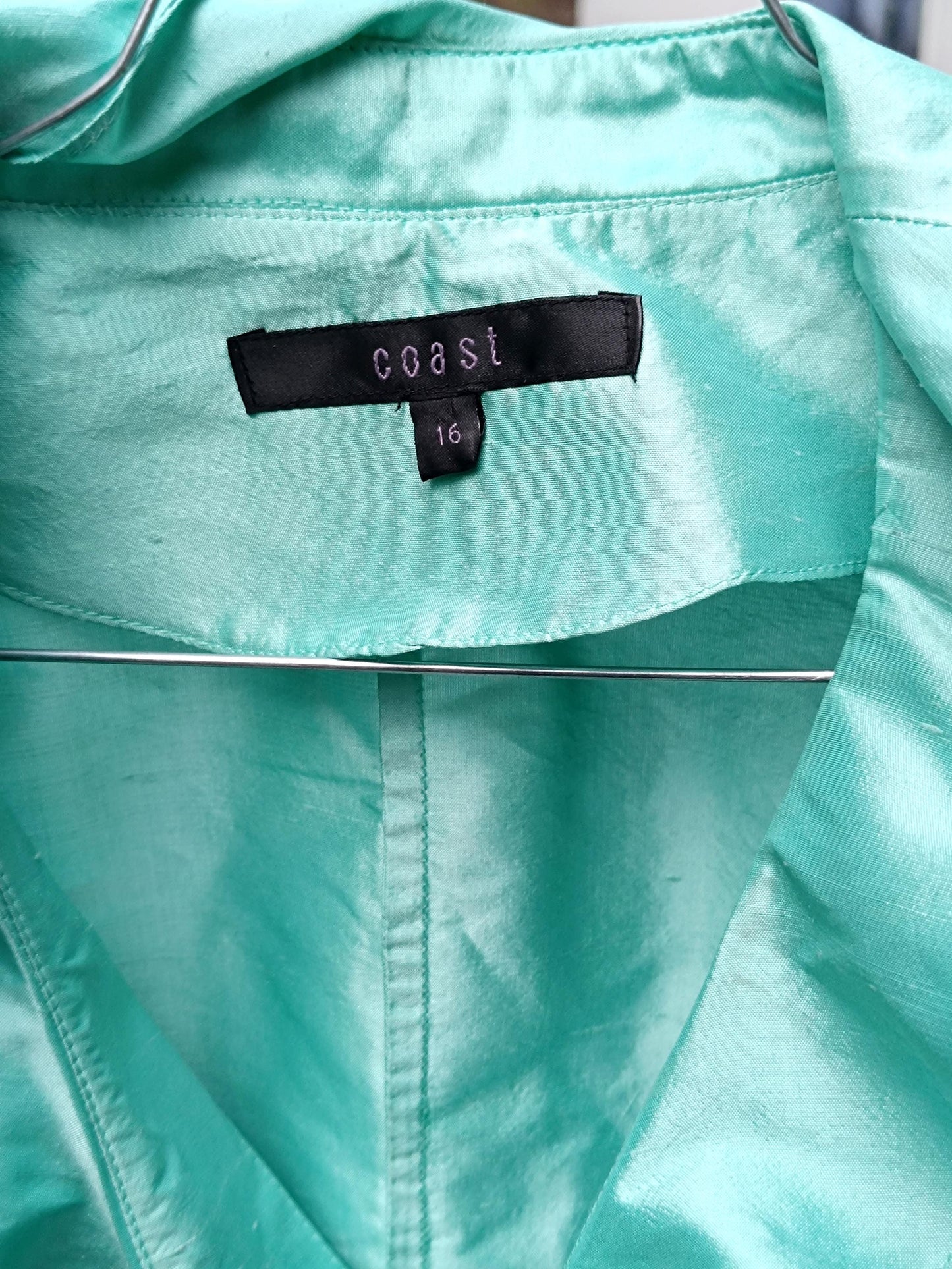 Vintage Coast Silk Blouse| 90s Teal Blue Wrap