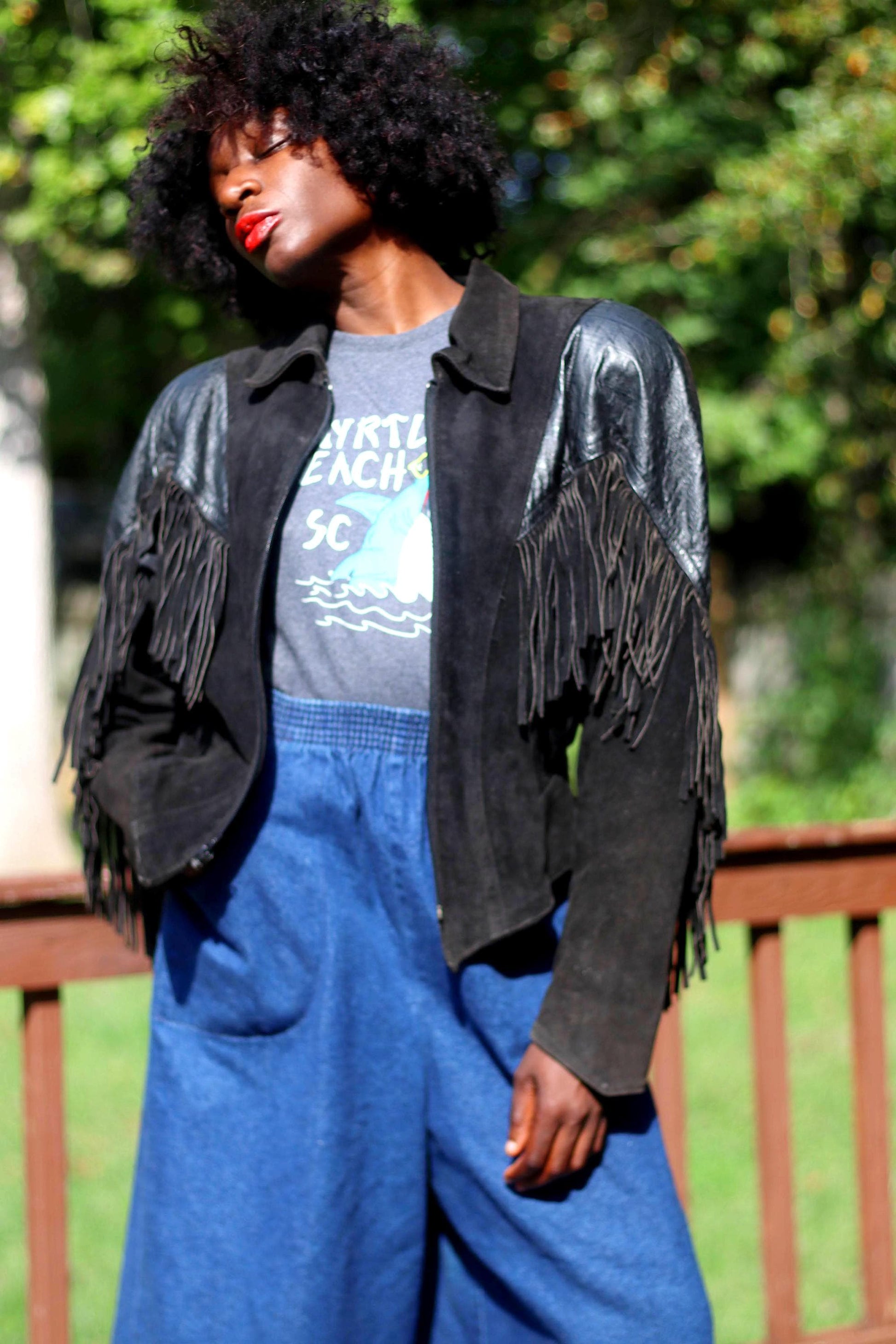 Phoenix Women's Suede Jacket| Vintage Black Cowgirl Fringed Cropped Coat| 80s Western-inspired Jacket